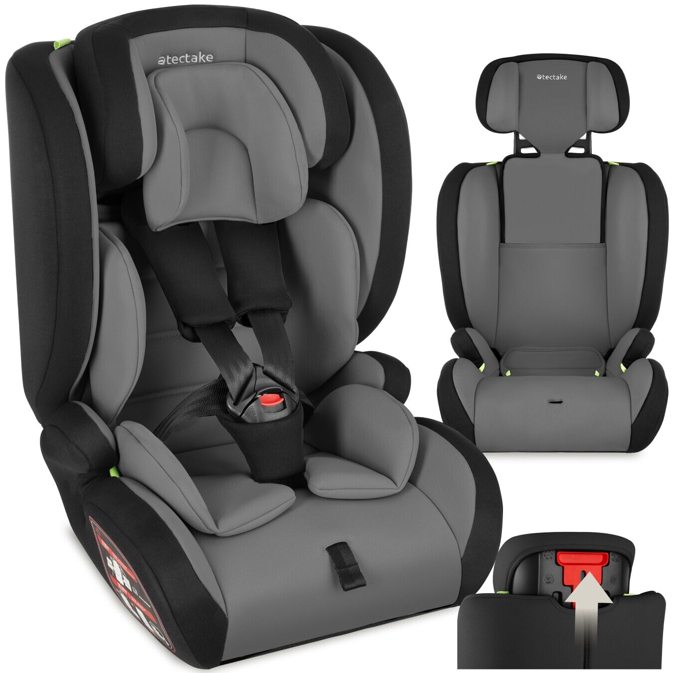 tectake® Autositz, i-Size Zulassung, mit Seitenaufprallschutz, längenverstellbarer 5-Punkt-Gurt, höhenverstellbare Kopfstütze, von 76 bis 150 cm, Belastbarkeit