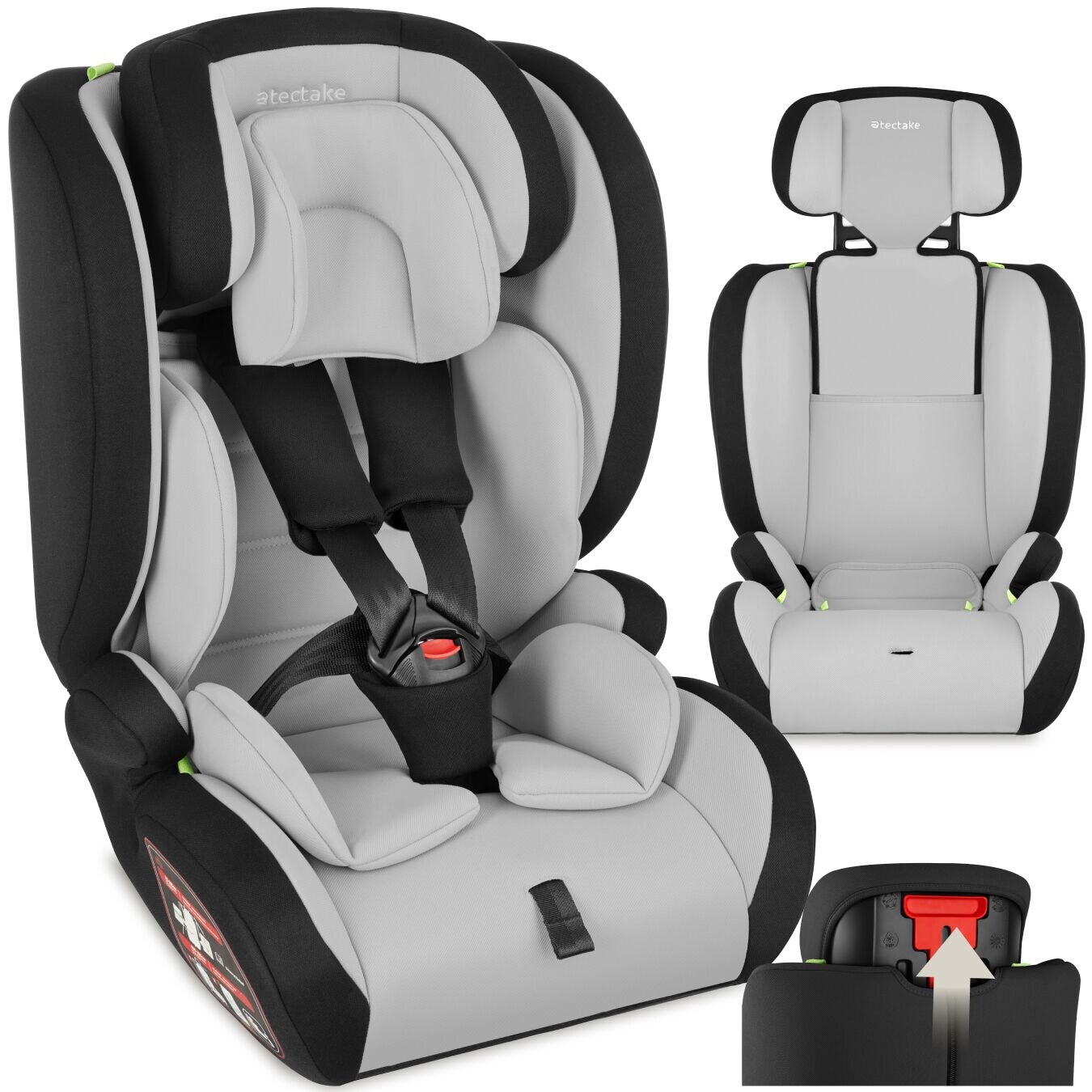 tectake® Autositz, i-Size Zulassung, mit Seitenaufprallschutz, längenverstellbarer 5-Punkt-Gurt, höhenverstellbare Kopfstütze, von 76 bis 150 cm, Belastbarkeit
