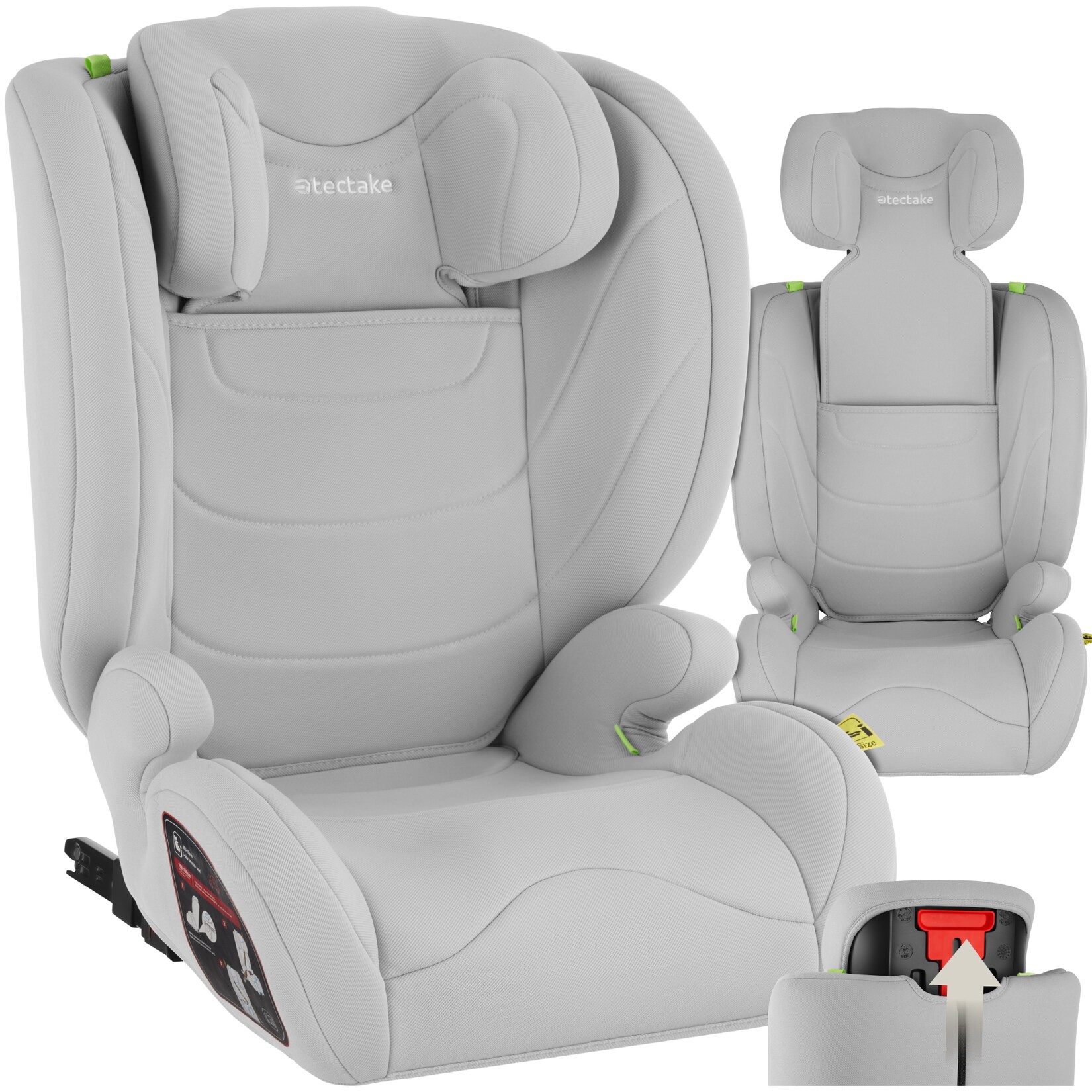 tectake® Autositz, i-Size Zulassung, ISOFIX-Installation, mit Seitenaufprallschutz, extra dicke Polsterung, von 100 bis 150 cm, Belastbarkeit