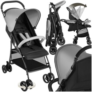 tectake® Buggy-Kinderwagen, klappbar, mit 5-Punkt-Gurt, Bremse und Schutzbügel, pulverbeschichtetes Stahlgestell und pflegeleichter Polyesterbezug, für 0 bis 36 Monate geeignet, Belastbarkeit 15 kg 