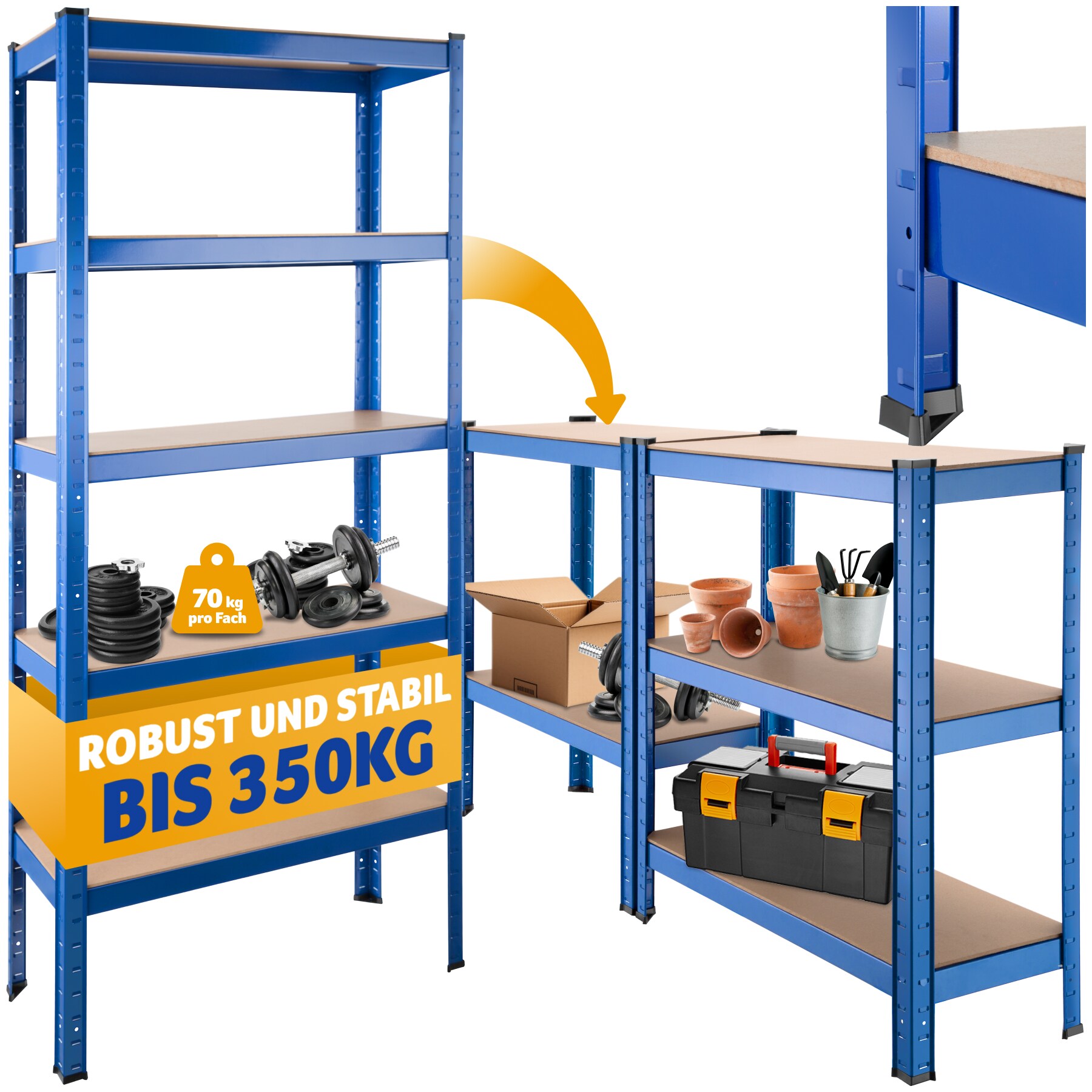 tectake&reg; Schwerlastregal, mit 5 B&ouml;den, mit abgerundeten Kanten und bodenschonende Kunststoffkappen, 75,5 x 30,5 x 172 cm 