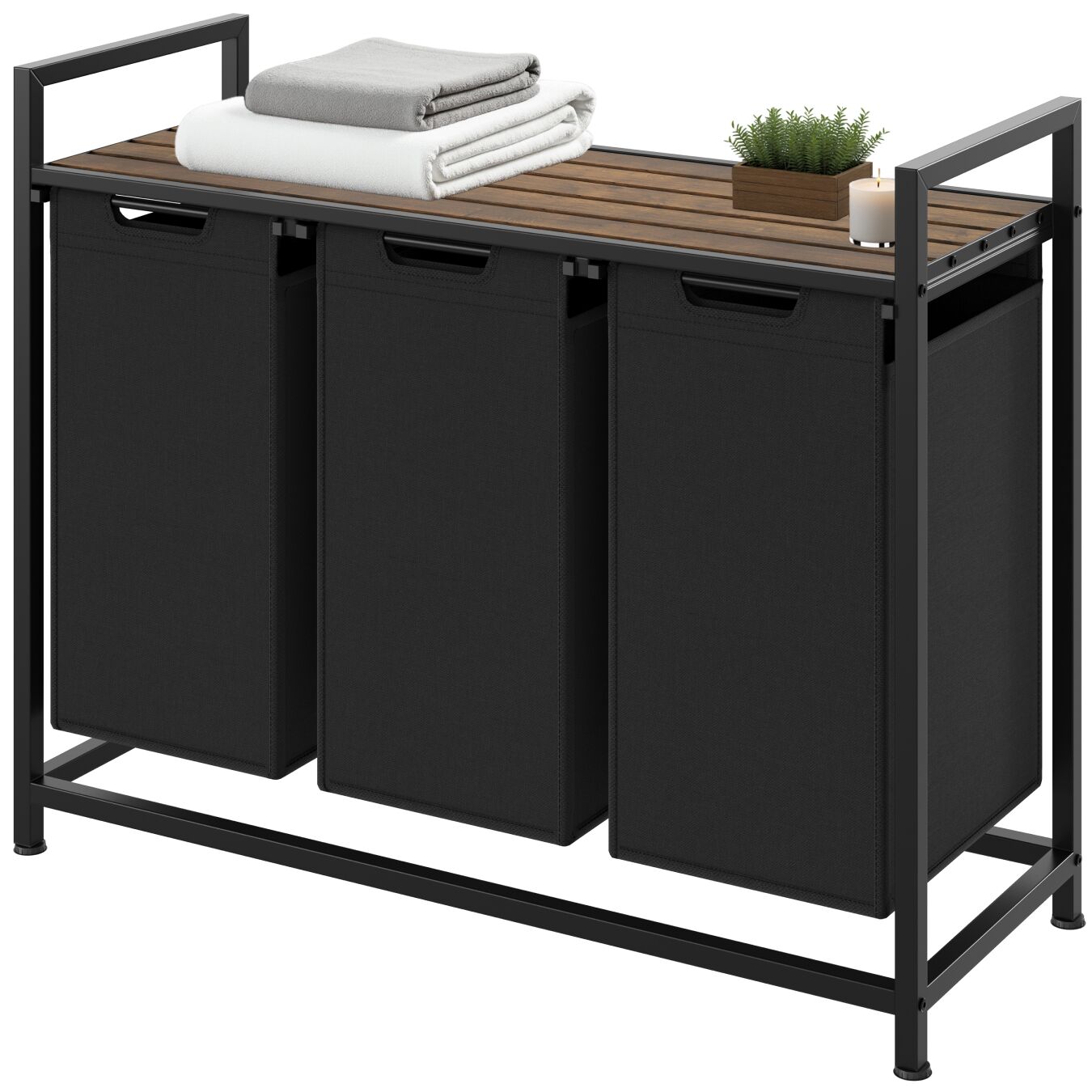 tectake&reg; W&auml;schesortierer, Industrial-Style, 2 oder 3 ausziehbare F&auml;cher, mit Ablage, h&ouml;henverstellbare Kunststofff&uuml;&szlig;e 