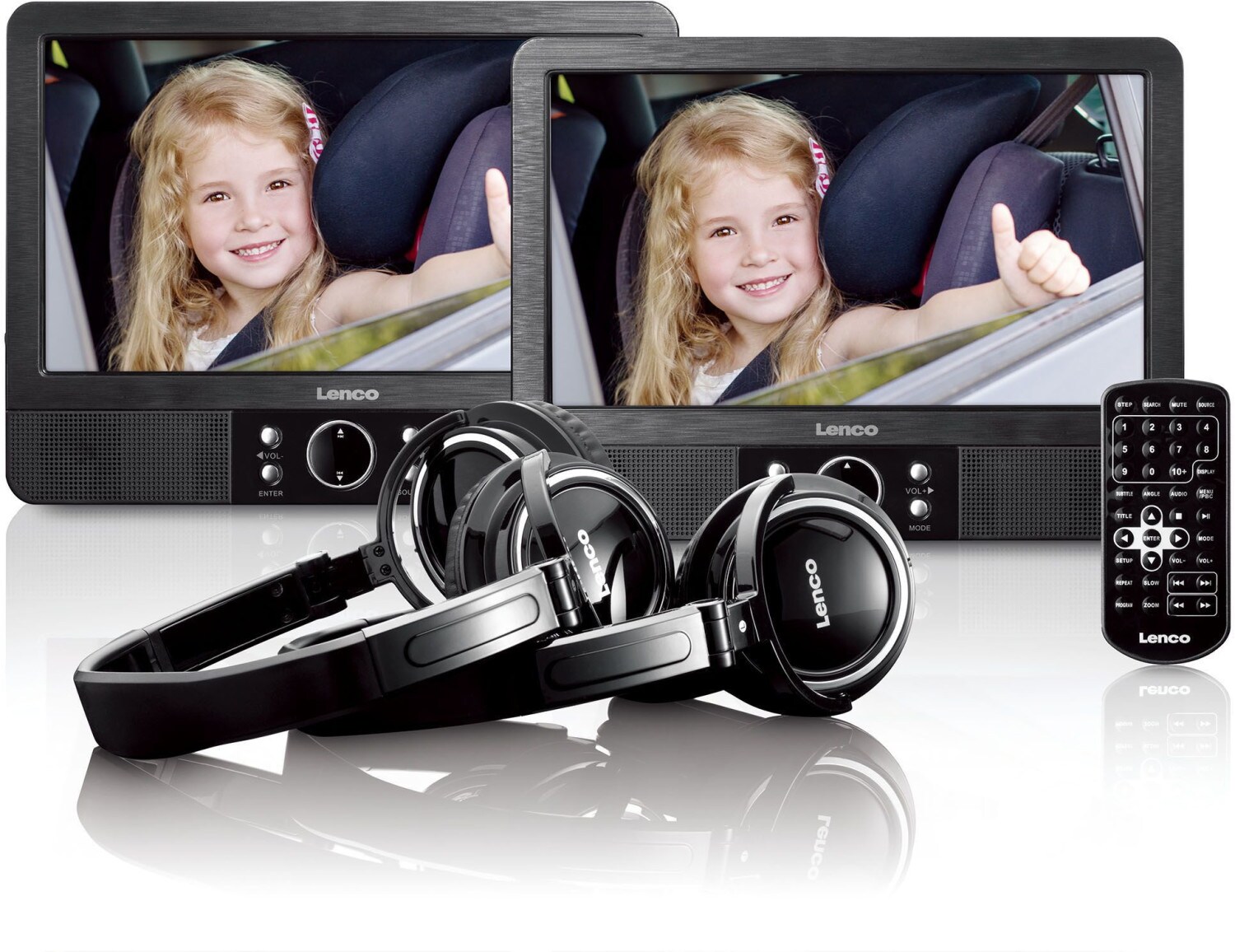 Lenco MES-415 Tragbares 9" DVD Player Set mit 2 festen Autohalterungen und 2 Kopfh&ouml;rern 