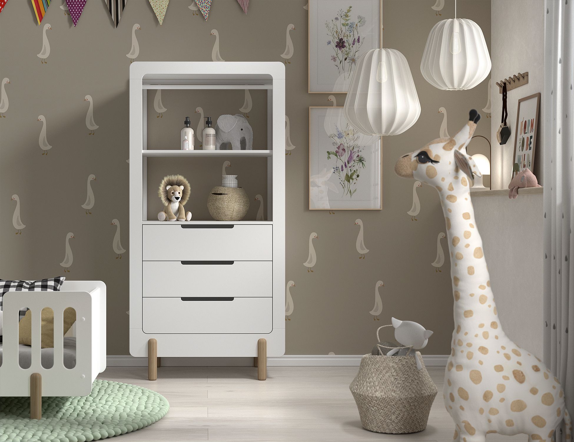 JAXX SMILE Regalschrank mit 3 Schubladen, Fachboden und Kleiderstange, Ausf. MDF wei&szlig; lackiert 