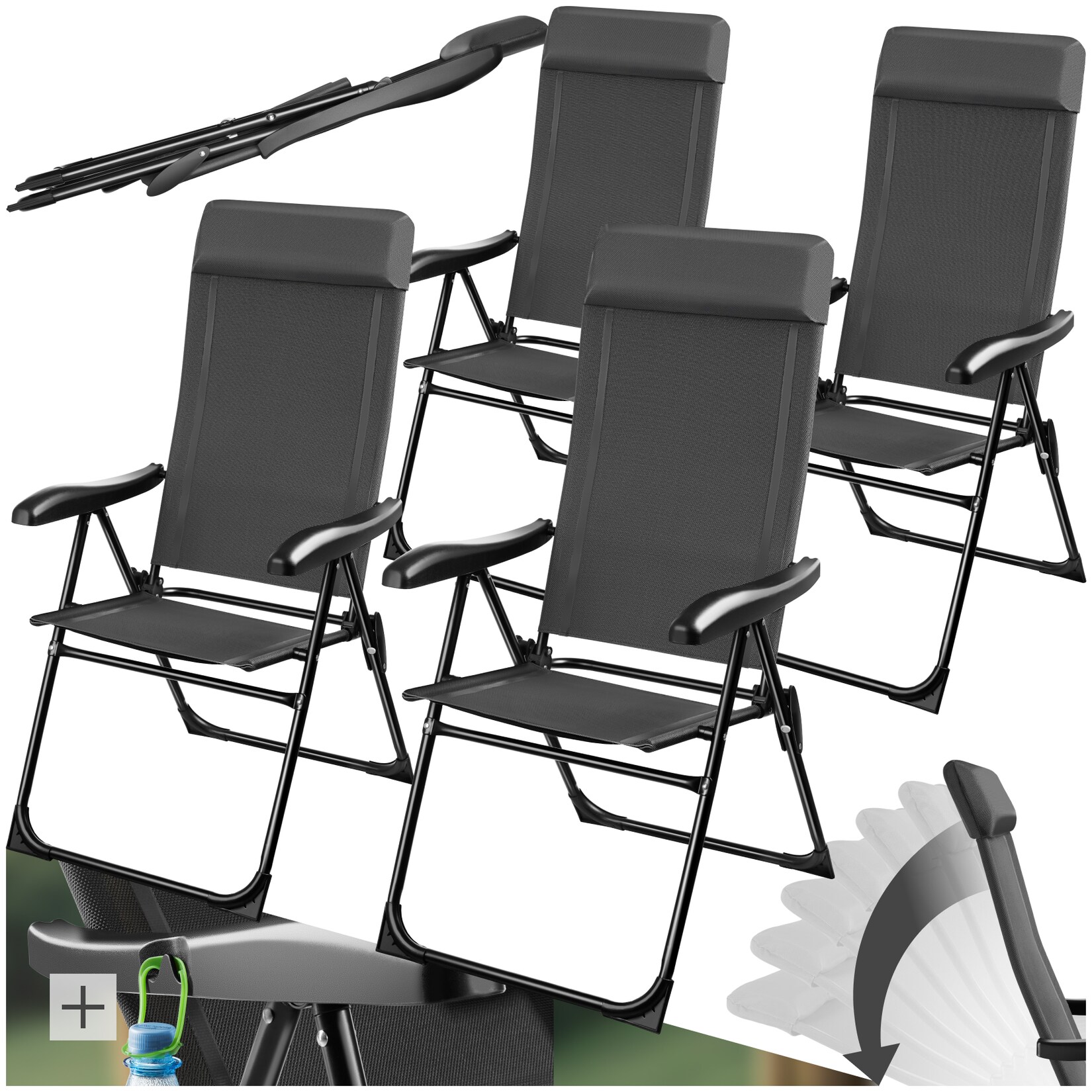 tectake® Campingstuhl, klappbar, 7-fach verstellbare Rückenlehne mit Kopfpolster, Belastbarkeit , 57 x 65 x 112 cm