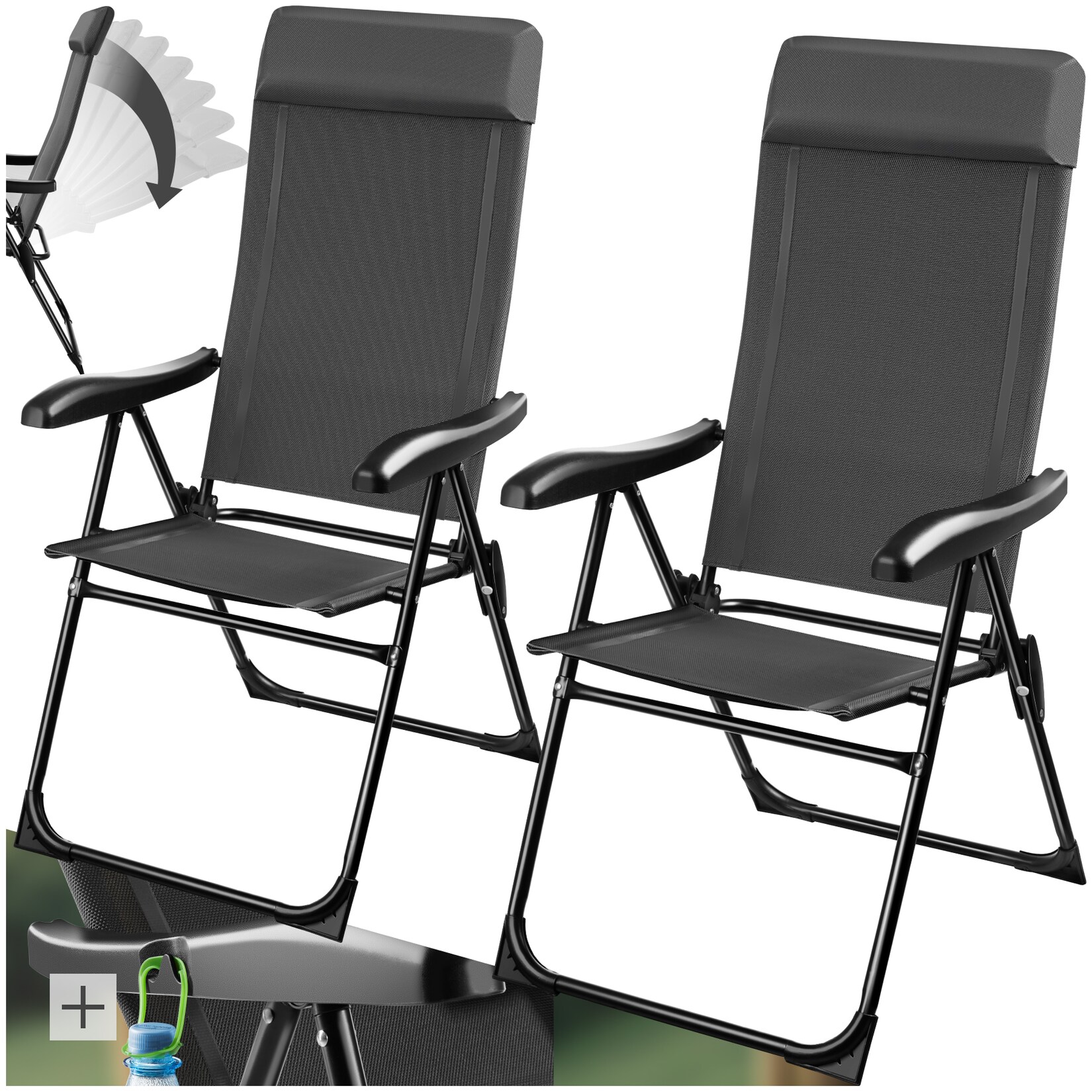 tectake® Campingstuhl, klappbar, 7-fach verstellbare Rückenlehne mit Kopfpolster, Belastbarkeit , 57 x 65 x 112 cm