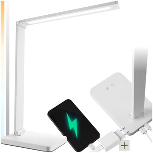 tectake® Schreibtischlampe, LED, 5 W, dreh-, neig- und klappbar, Touchpanel, inklusive USB-Anschluss 