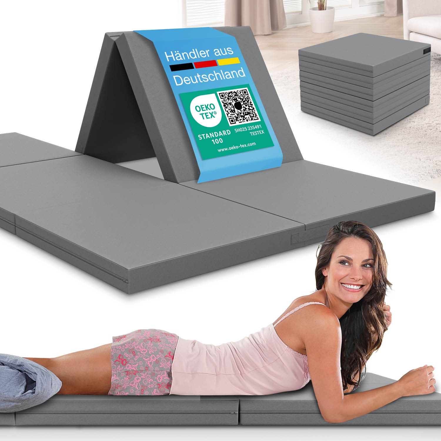 ELONEO Klappmatratze G&auml;stematratze, 140x200x8 cm, Grau 