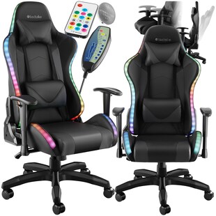 tectake® Gamingstuhl, ergonomische Form, mit verstellbarer Rückenlehne, Kunstlederbezug, abnehmbarer Nacken- und Lendenkissen, dicke Polsterung, Belastbarkeit 120 kg 