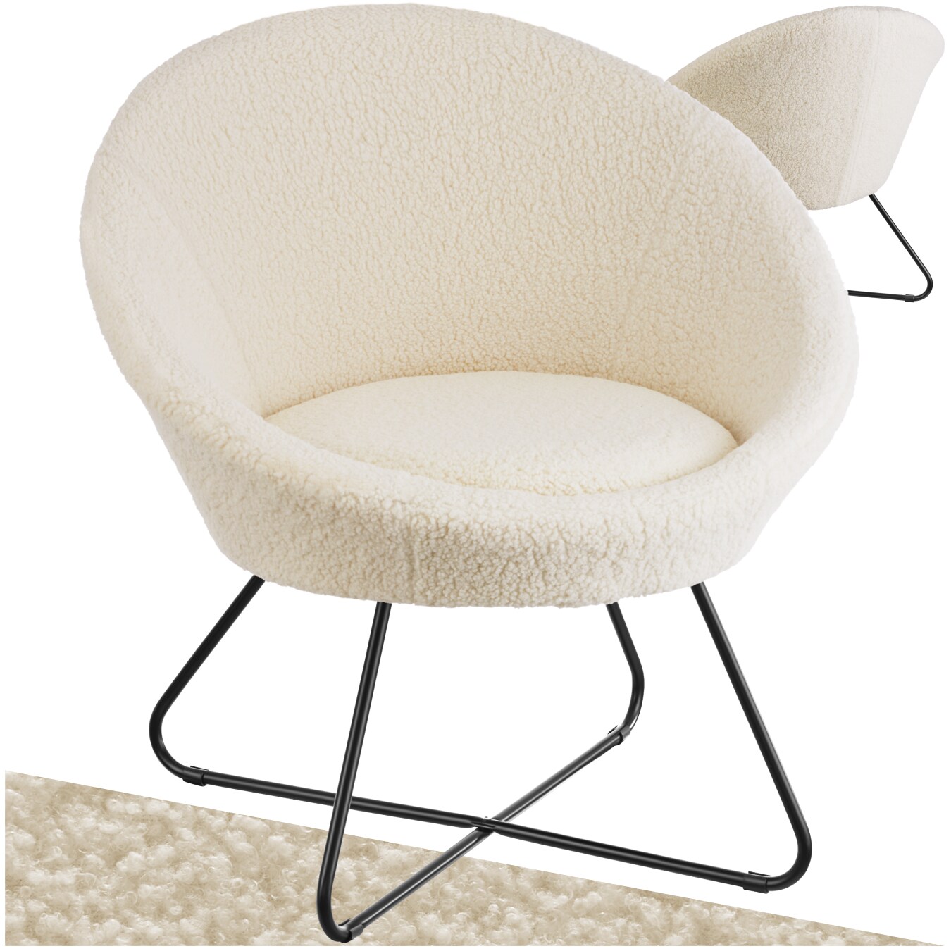 tectake&reg; Cocktailsessel, gepolstert, mit Boucl&eacute;- oder Samtbezug, pulverbeschichtetes Stahlgestell, 83 x 73 x 82 cm 