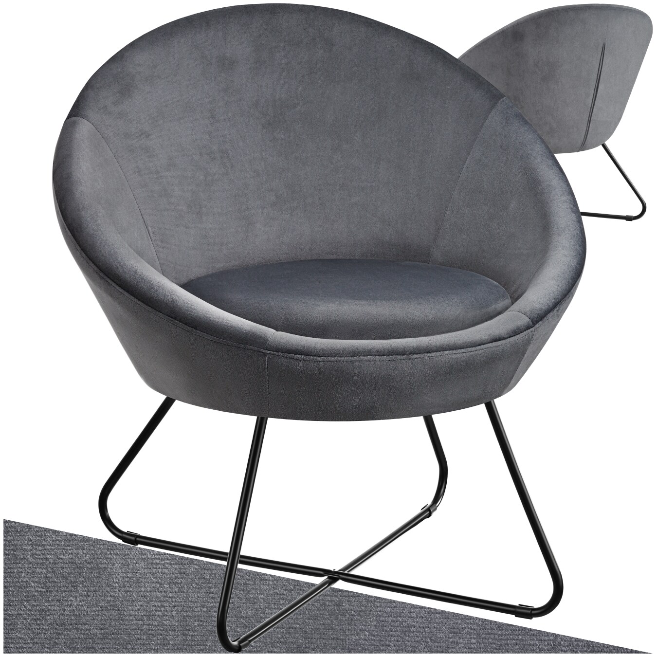 tectake&reg; Cocktailsessel, gepolstert, mit Boucl&eacute;- oder Samtbezug, pulverbeschichtetes Stahlgestell, 83 x 73 x 82 cm 