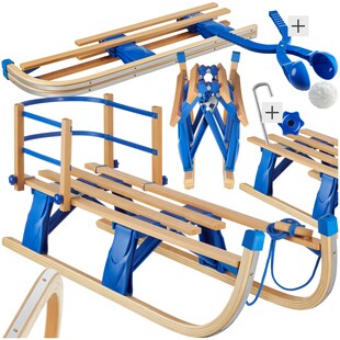 tectake® Holzschlitten, klappbar, mit Rückenlehne, solide Stahlkufen, 38 x 109,5 x 45 cm, Belastbarkeit 130 kg 