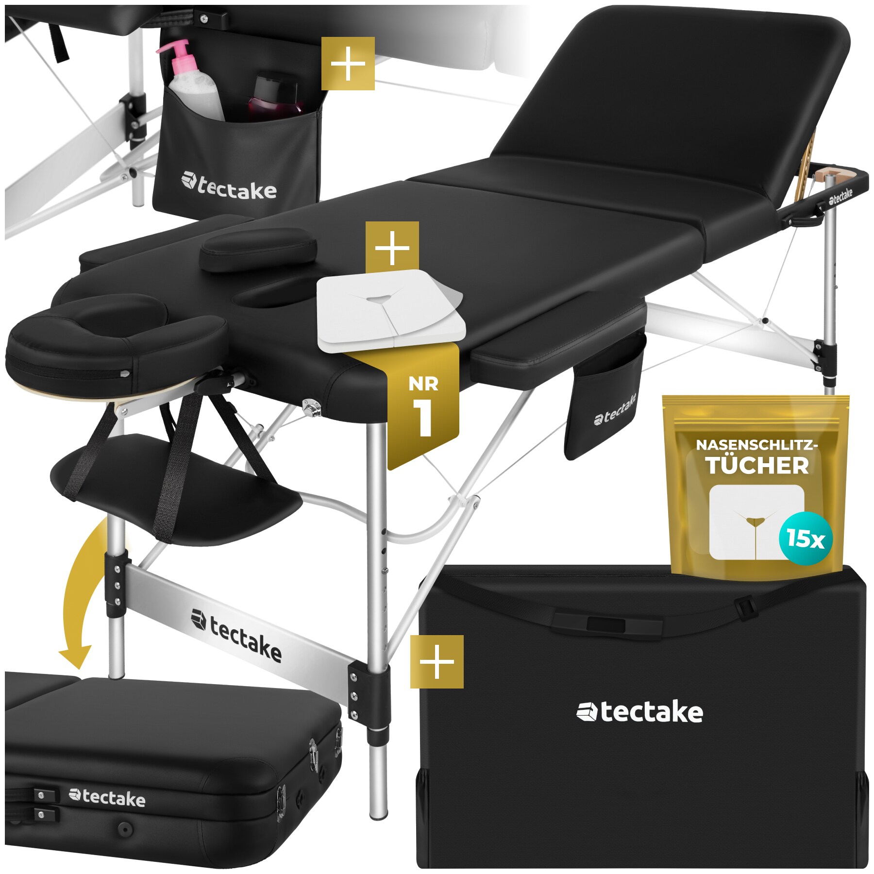 tectake&reg; 3 Zonen Massageliege, Breite 70 cm, Polsterung 5 cm, mit Aluminiumgestell, 212 x 103 x 90 cm 