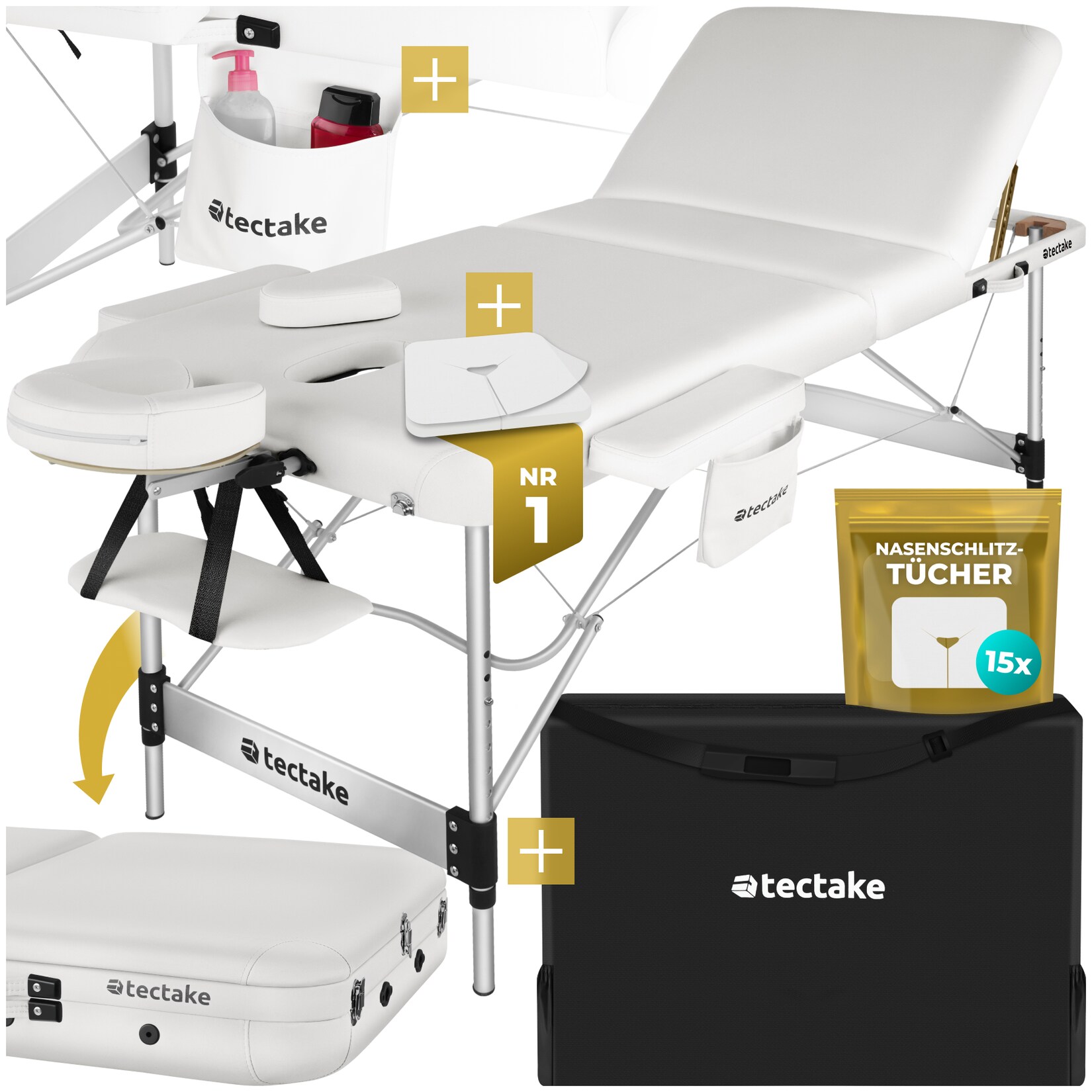 tectake® 3 Zonen Massageliege, Breite 78 cm, Polsterung 5 cm, mit Aluminiumgestell, 212 x 108 x 90 cm