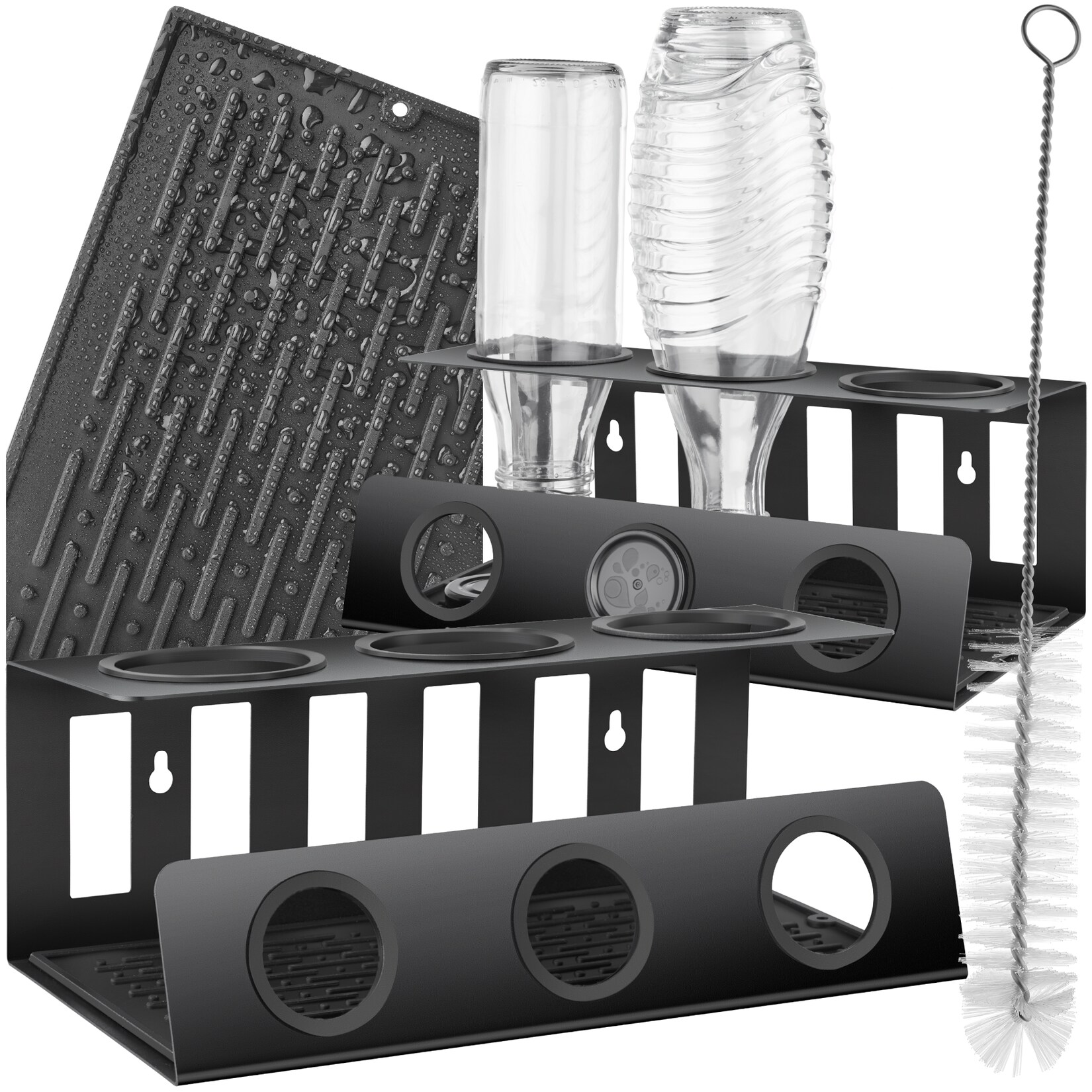 tectake® Soda-Flaschenhalter , für 3 Flaschen, Deckelhalterung und herausnehmbare Abtropfwanne, 30 x 15,5 x 11,5 cm