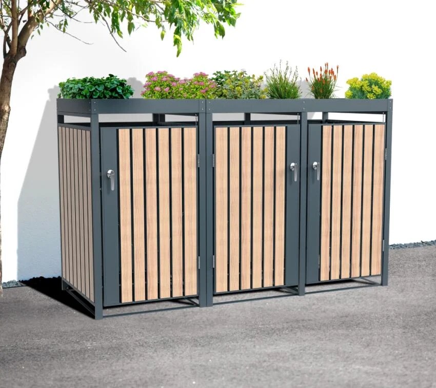 Mülltonnenbox Planta   3x  Holzoptik 84x200x124,5cm