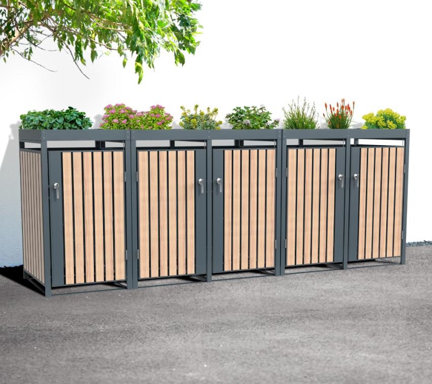 Mülltonnenbox Planta   5x  Holzoptik 84x332x124,5cm