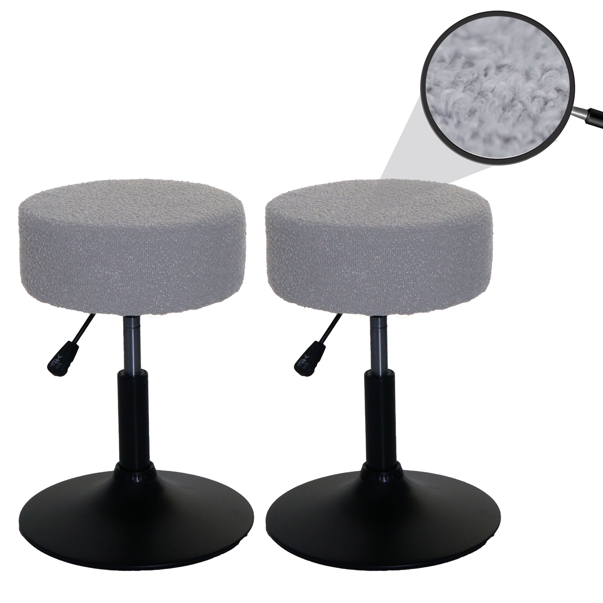 2er-Set Hocker MCW-C22, Sitzhocker Schminkhocker, h&ouml;henverstellbar drehbar &Oslash; 37cm Stoff Boucl&eacute; 450g/m&sup2; MVG ~ grau 