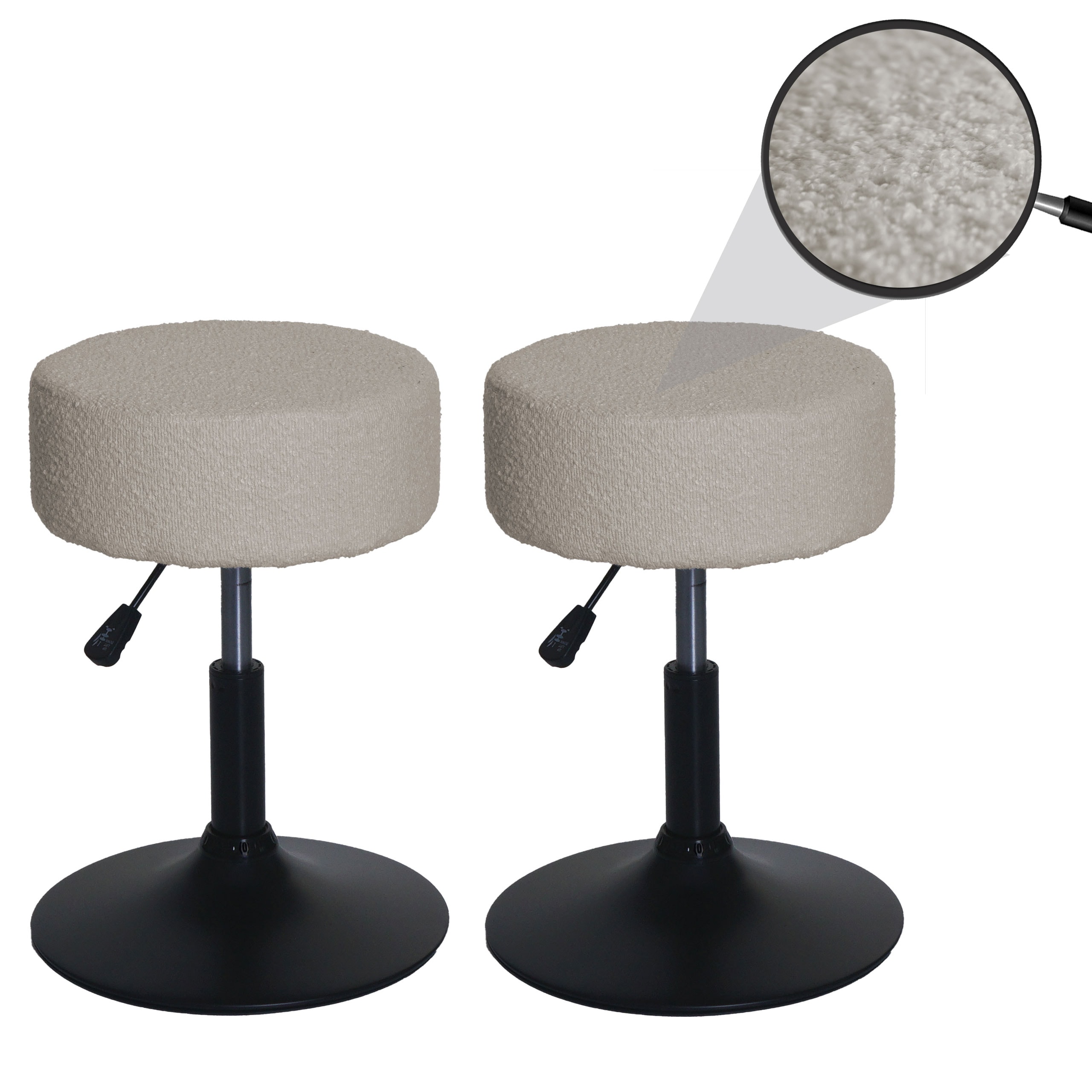 2er-Set Hocker MCW-C22, Sitzhocker Schminkhocker, h&ouml;henverstellbar drehbar &Oslash; 37cm Stoff Boucl&eacute; 450g/m&sup2; MVG ~ beige 