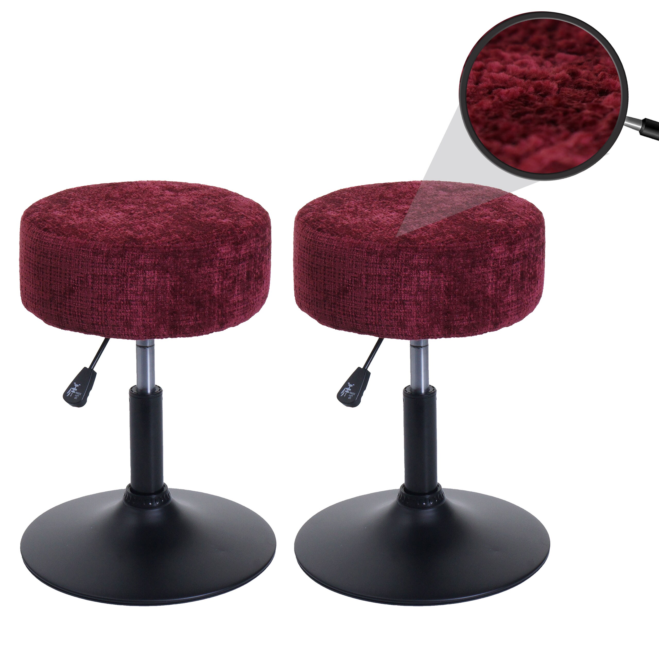 2er-Set Hocker MCW-C22, Sitzhocker, h&ouml;henverstellbar drehbar &Oslash; 37cm Stoff Chenille (465g/m&sup2;) MVG ~ bordeaux 