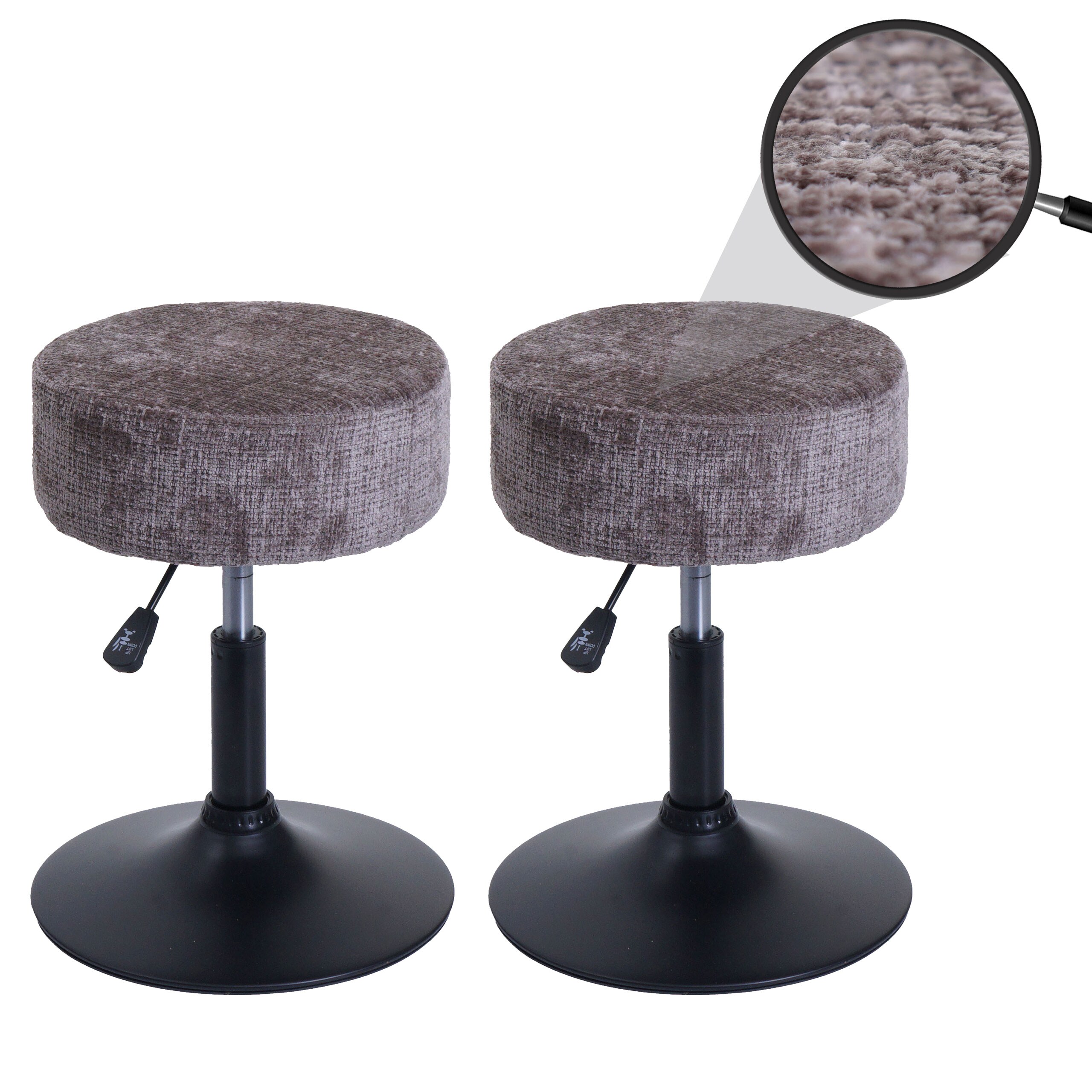 2er-Set Hocker MCW-C22, Sitzhocker, h&ouml;henverstellbar drehbar &Oslash; 37cm Stoff Chenille (465g/m&sup2;) MVG ~ braun 