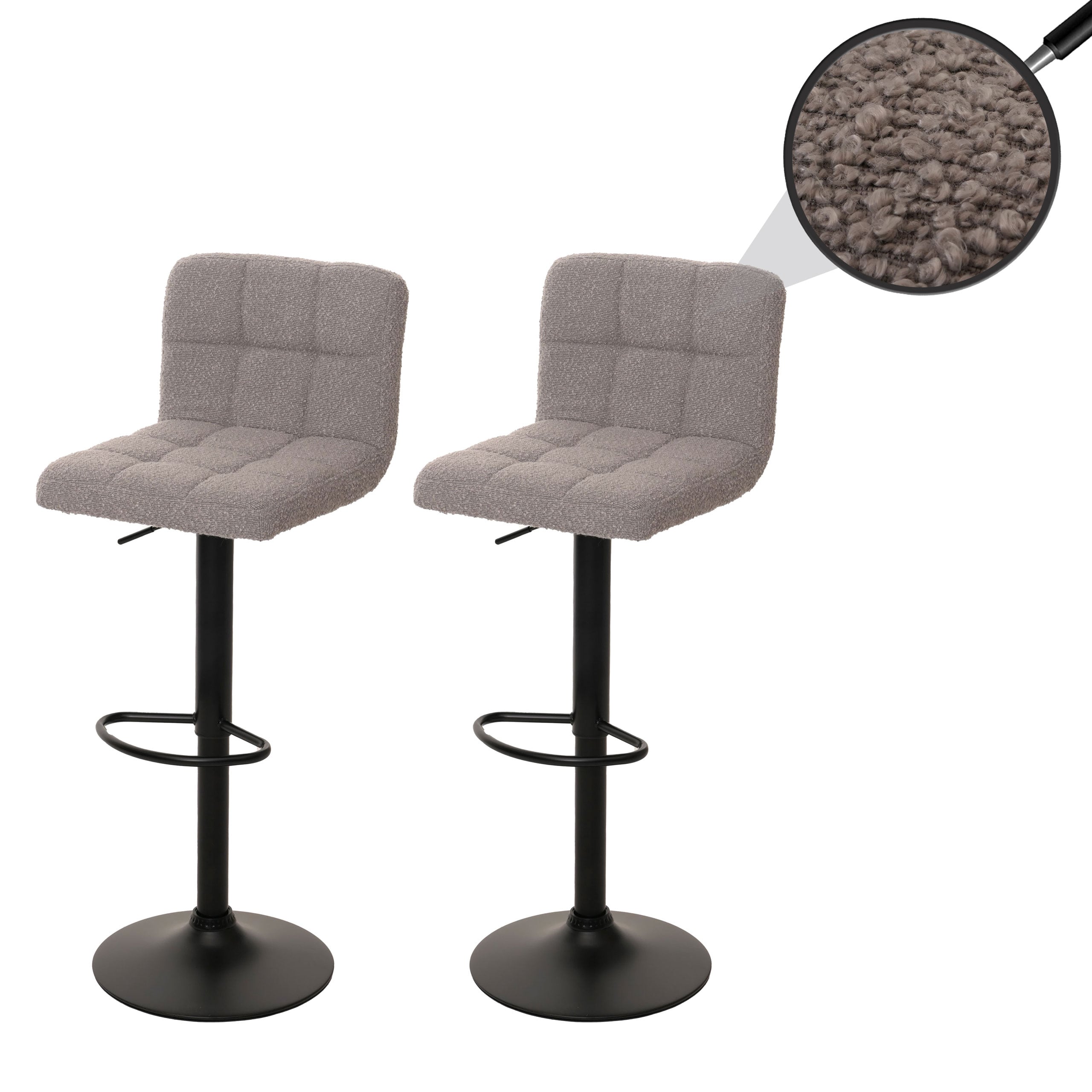 2er-Set Barhocker MCW-G87, Tresenhocker Barstuhl, h&ouml;henverstellbar drehbar, Stoff Boucle (450g/m&sup2;) MVG ~ grau 