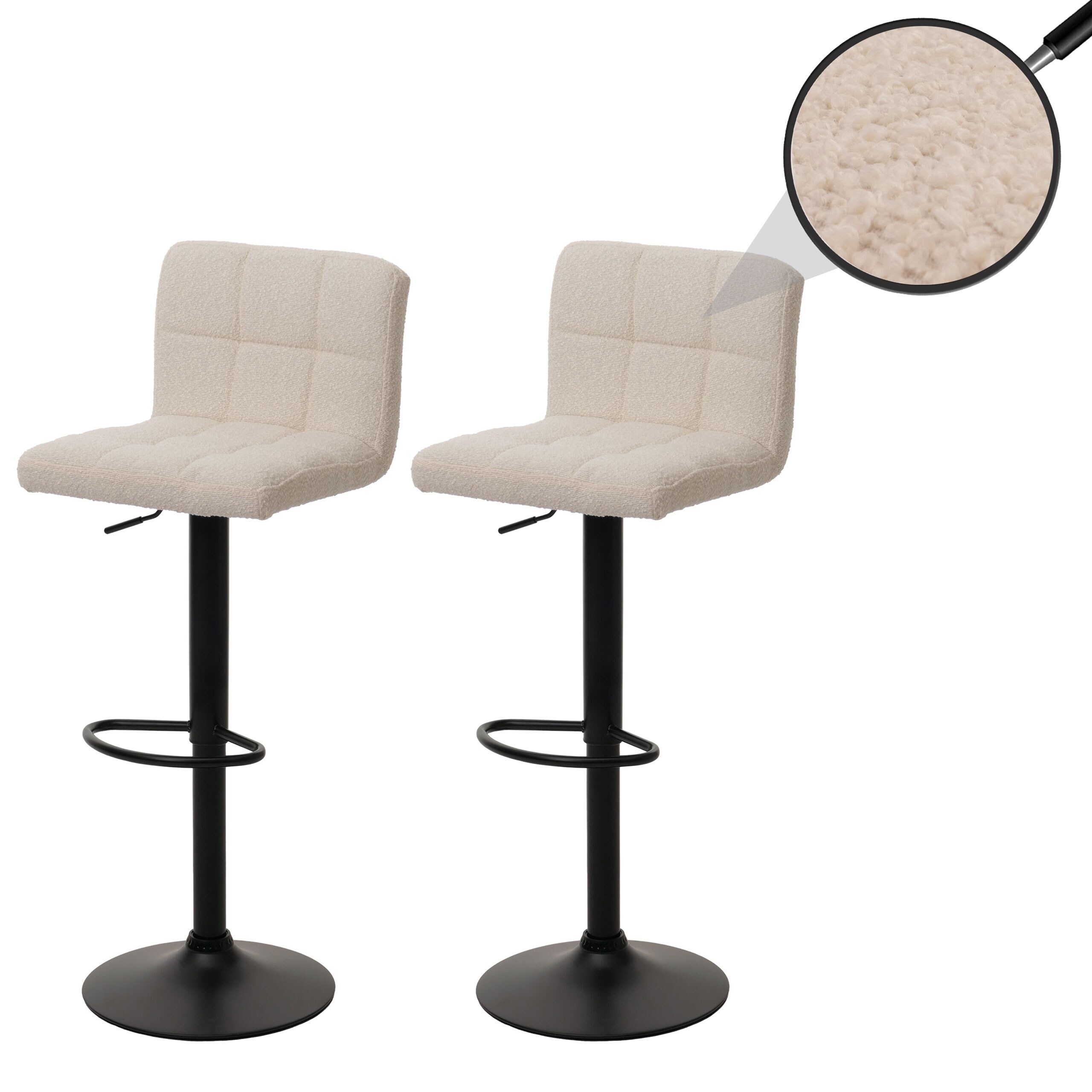 2er-Set Barhocker MCW-G87, Tresenhocker Barstuhl, h&ouml;henverstellbar drehbar, Stoff Boucle (450g/m&sup2;) MVG ~ creme-beige 