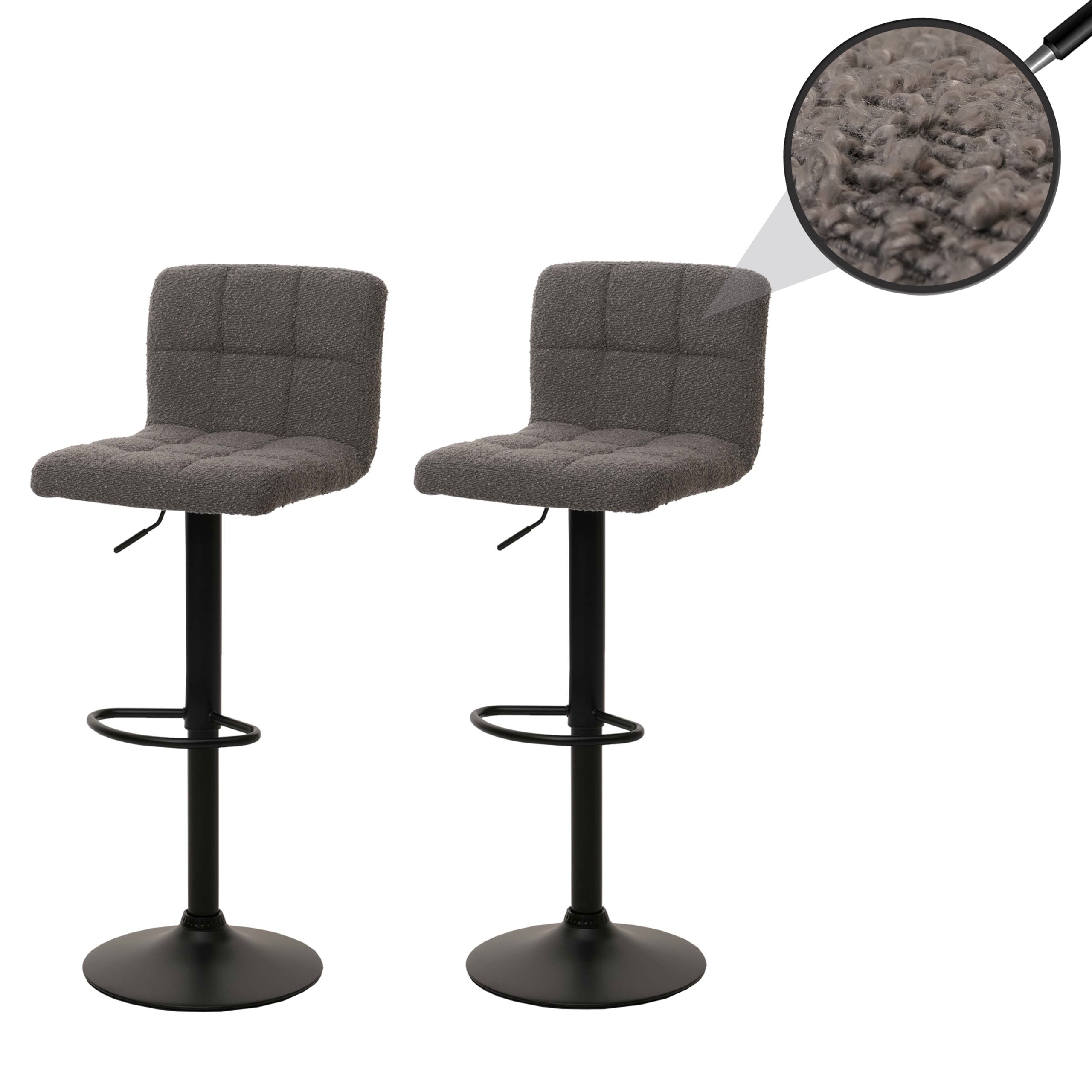 2er-Set Barhocker MCW-G87, Tresenhocker Barstuhl, h&ouml;henverstellbar drehbar, Stoff Boucle (450g/m&sup2;) MVG ~ dunkelgrau 