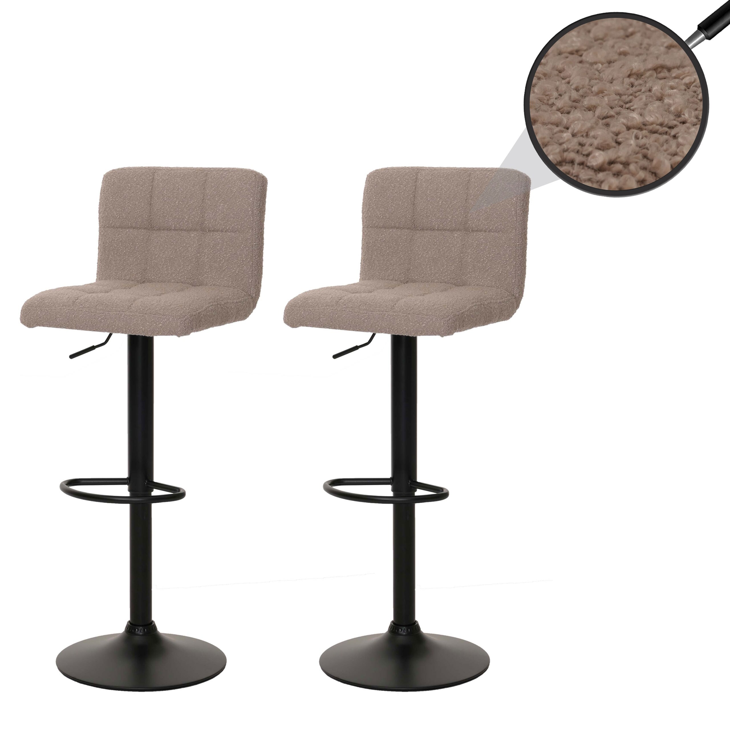 2er-Set Barhocker MCW-G87, Tresenhocker Barstuhl, h&ouml;henverstellbar drehbar, Stoff Boucle (450g/m&sup2;) MVG ~ taupe 