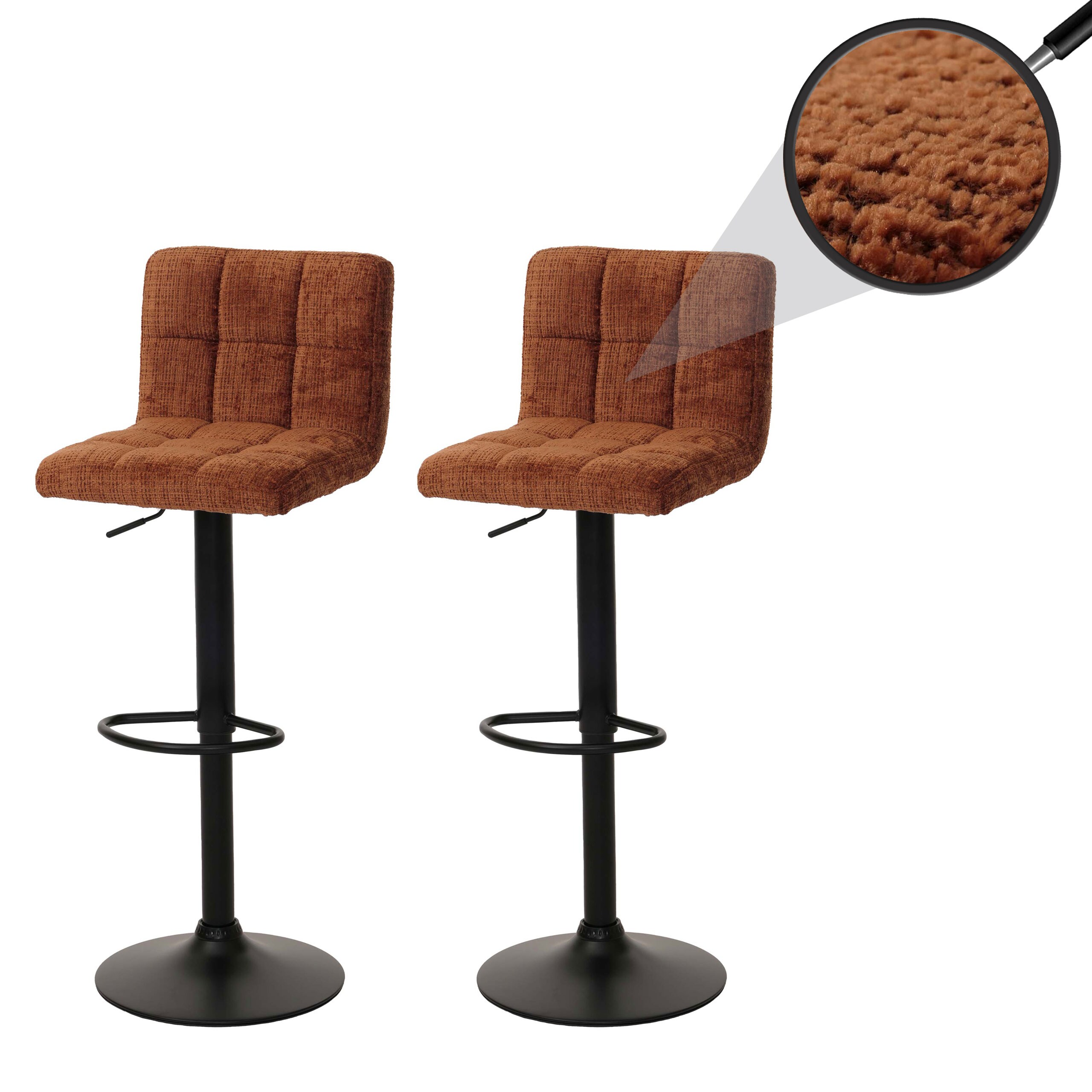 2er-Set Barhocker MCW-G87, Tresenhocker Barstuhl, h&ouml;henverstellbar drehbar, Stoff Chenille (465g/m&sup2;) MVG ~ terracotta 