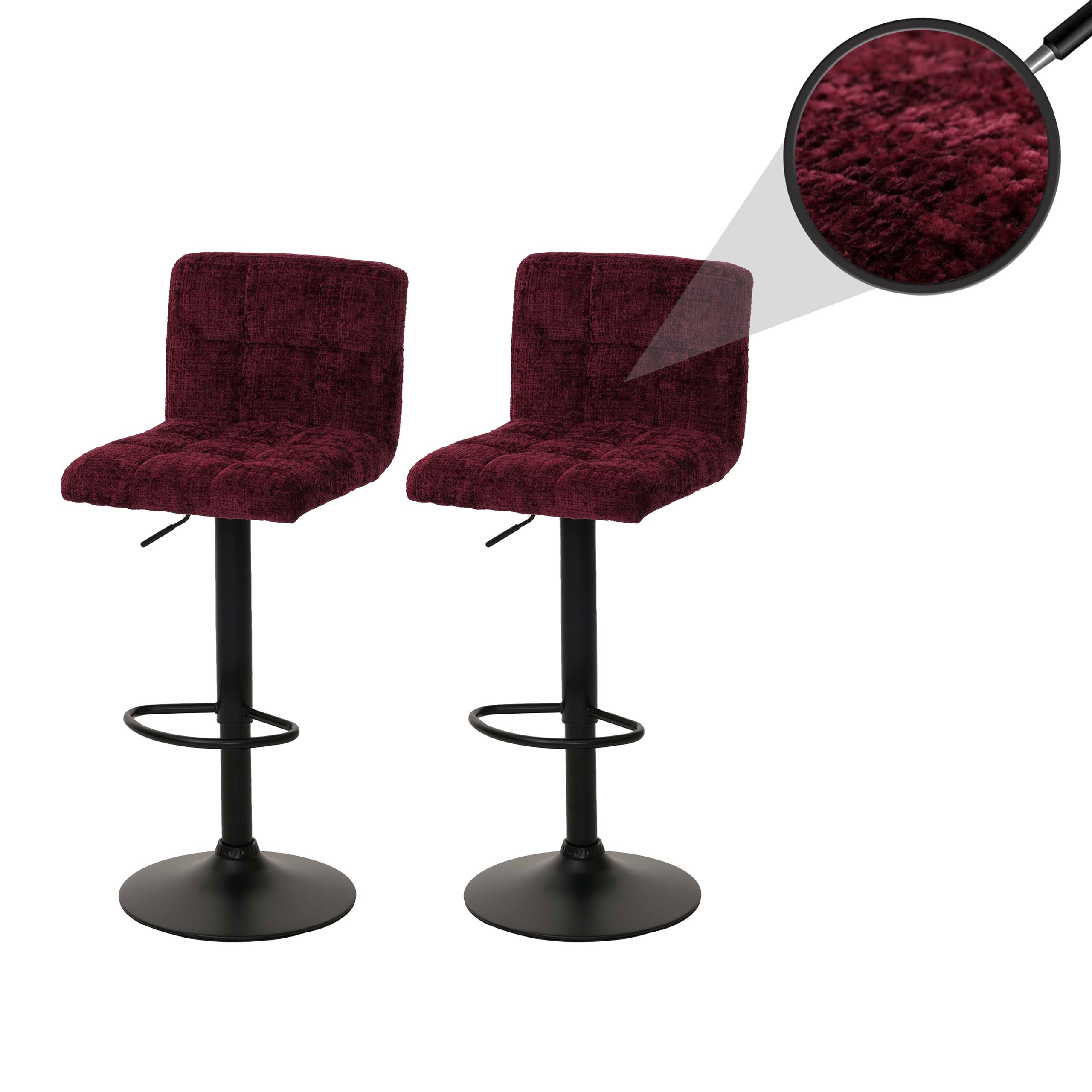 2er-Set Barhocker MCW-G87, Tresenhocker Barstuhl, h&ouml;henverstellbar drehbar, Stoff Chenille (465g/m&sup2;) MVG ~ bordeaux 