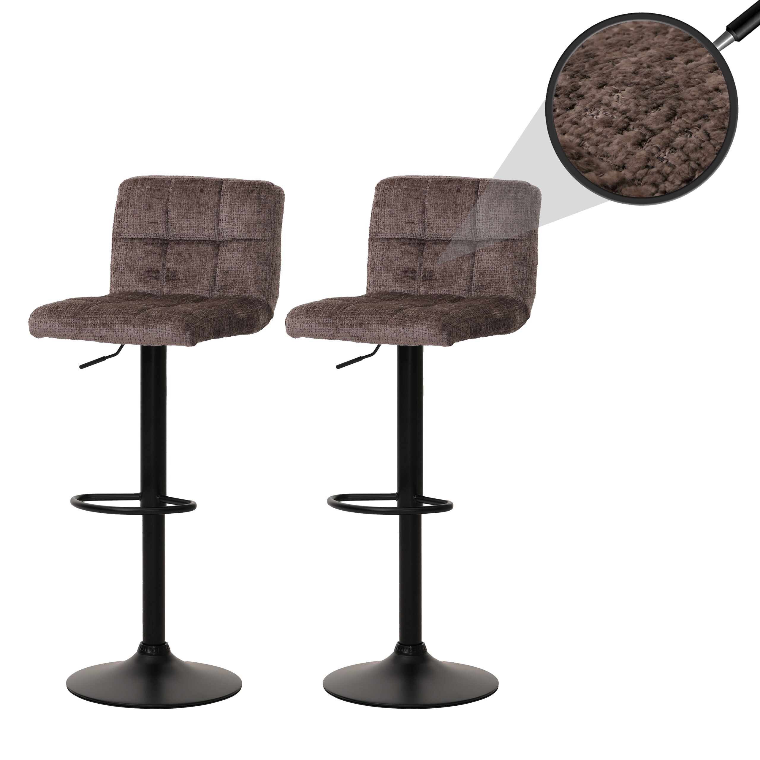 2er-Set Barhocker MCW-G87, Tresenhocker Barstuhl, h&ouml;henverstellbar drehbar, Stoff Chenille (465g/m&sup2;) MVG ~ braun 