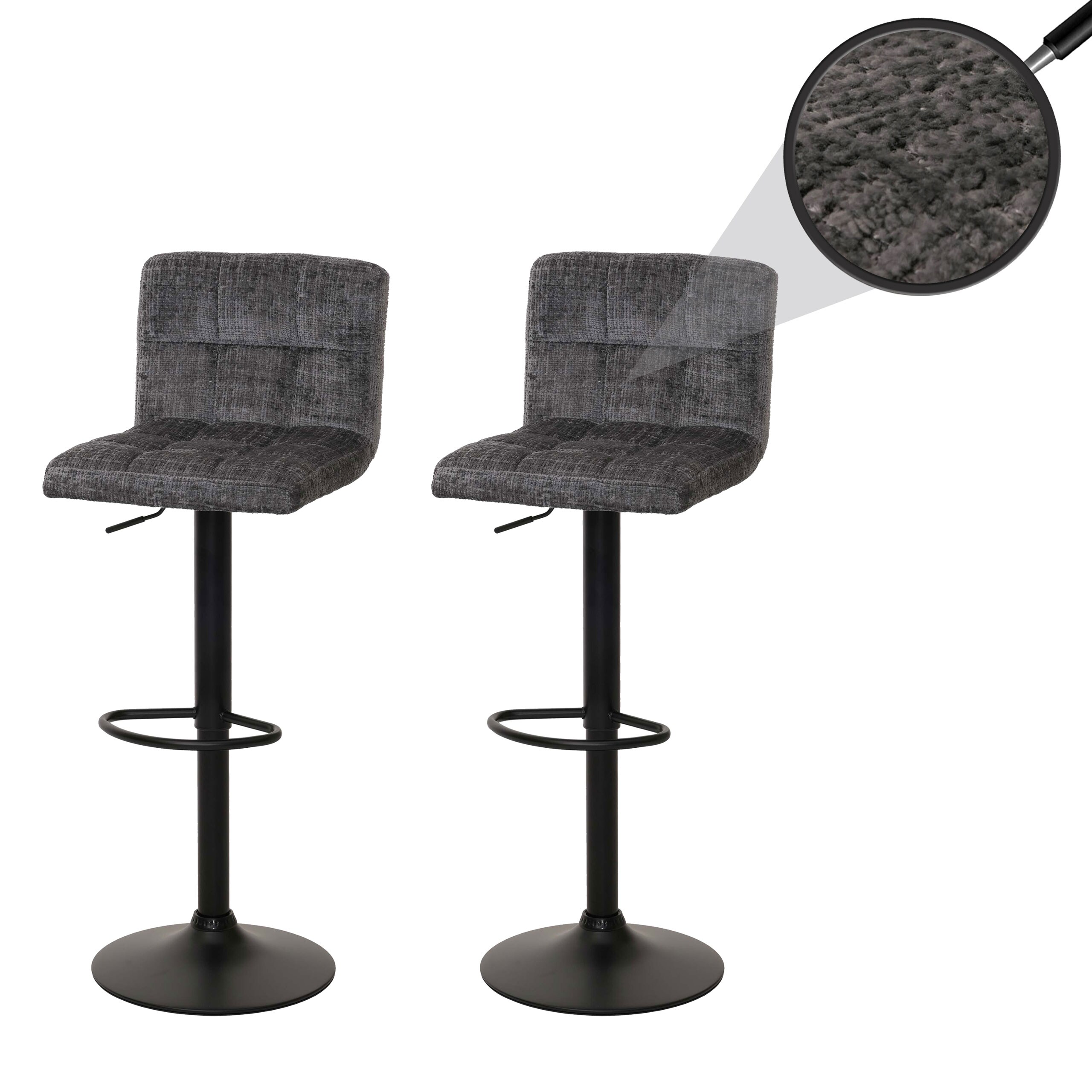 2er-Set Barhocker MCW-G87, Tresenhocker Barstuhl, h&ouml;henverstellbar drehbar, Stoff Chenille (465g/m&sup2;) MVG ~ dunkelgrau 