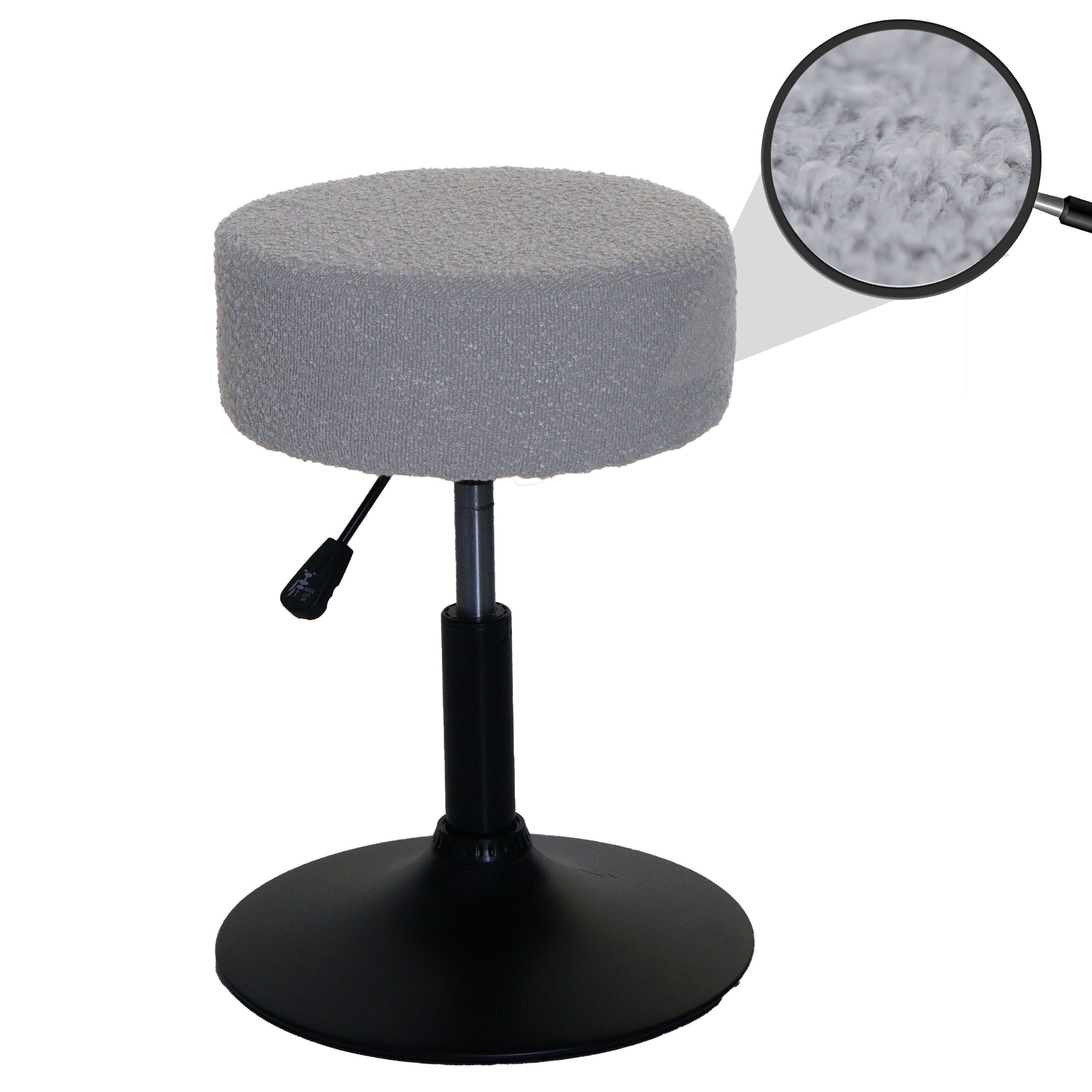Hocker MCW-C22, Sitzhocker Schminkhocker, h&ouml;henverstellbar drehbar &Oslash; 37cm Stoff Boucl&eacute; (450g/m&sup2;) MVG ~ grau 