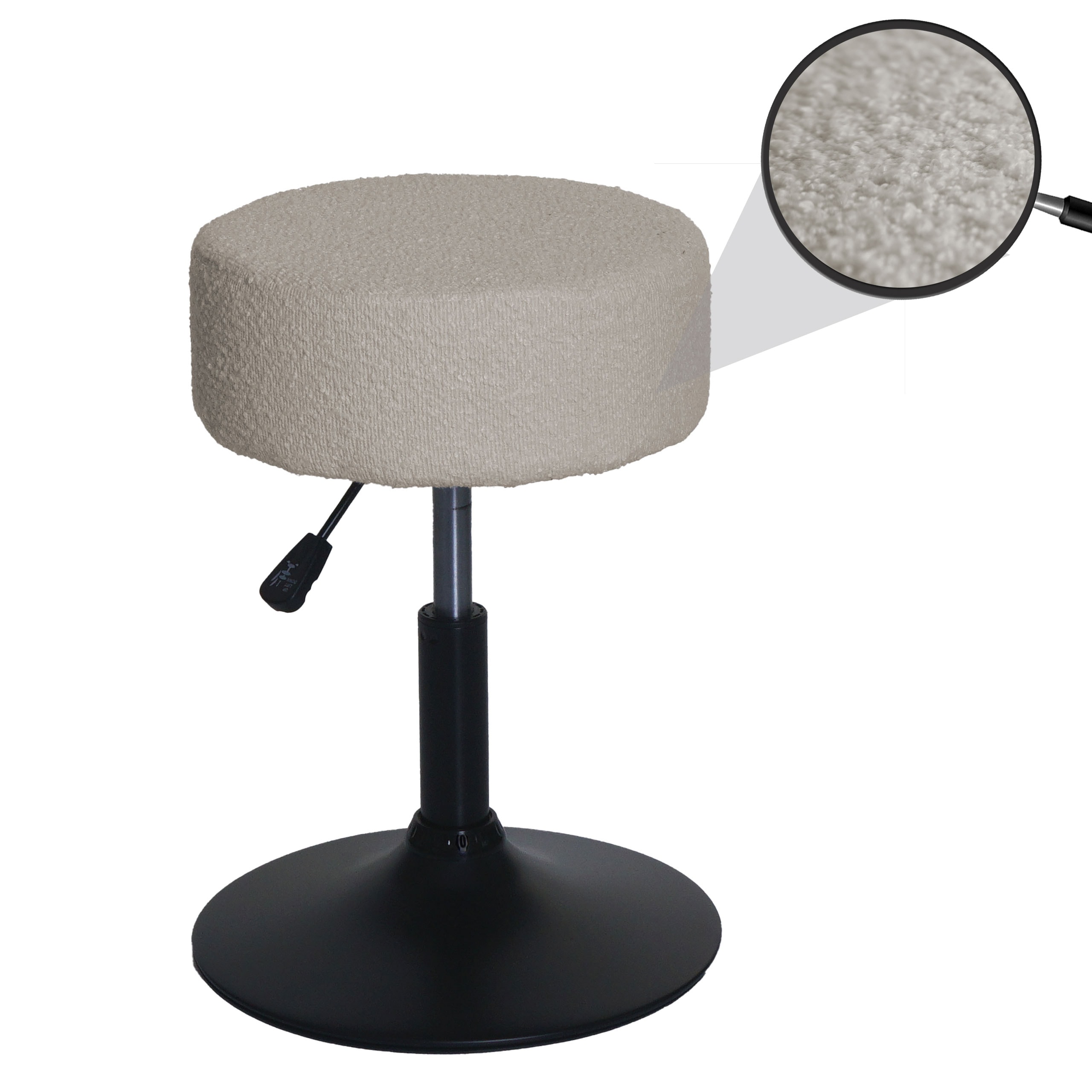 Hocker MCW-C22, Sitzhocker Schminkhocker, h&ouml;henverstellbar drehbar &Oslash; 37cm Stoff Boucl&eacute; (450g/m&sup2;) MVG ~ beige 