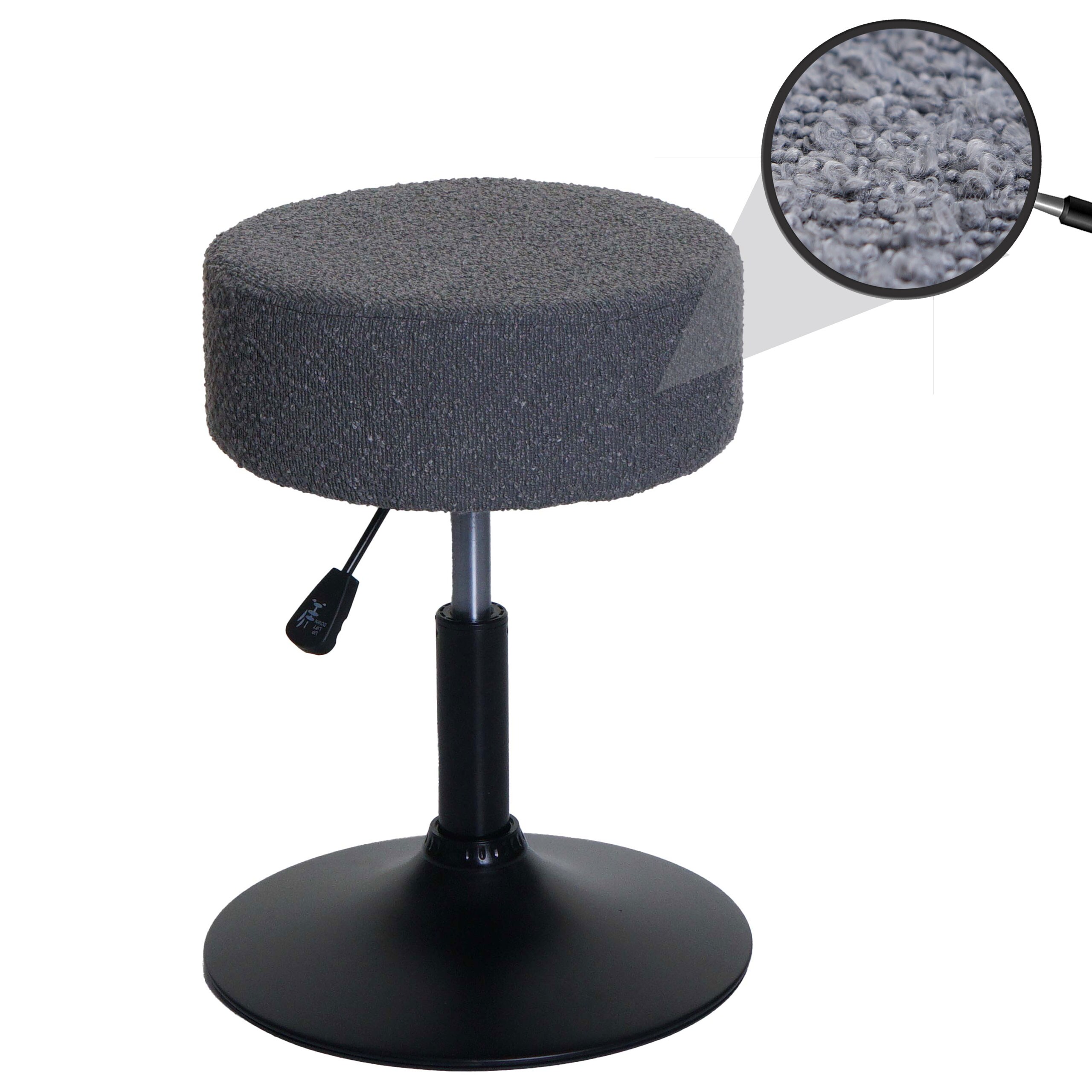 Hocker MCW-C22, Sitzhocker Schminkhocker, h&ouml;henverstellbar drehbar &Oslash; 37cm Stoff Boucl&eacute; (450g/m&sup2;) MVG ~ dunkelgrau 