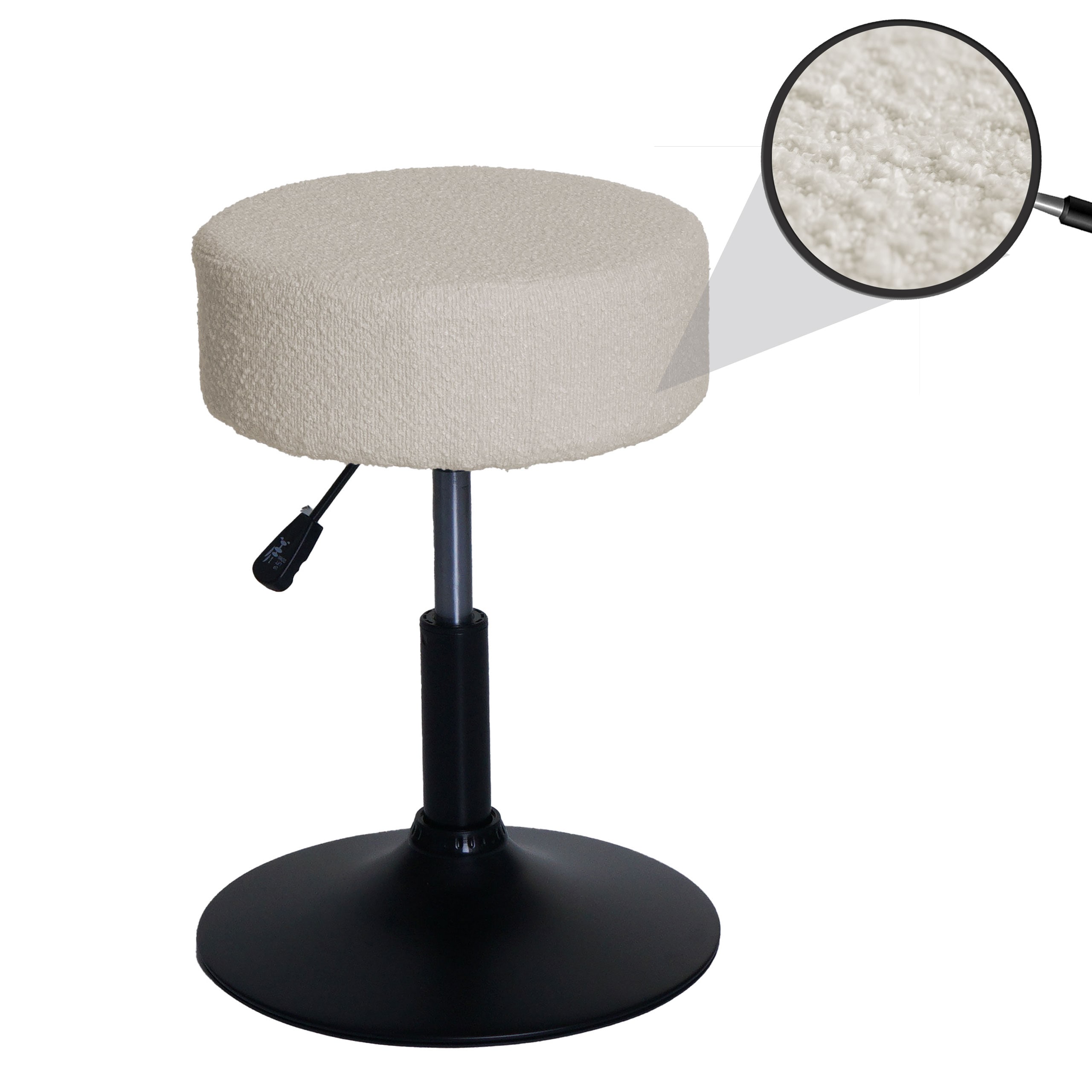 Hocker MCW-C22, Sitzhocker Schminkhocker, h&ouml;henverstellbar drehbar &Oslash; 37cm Stoff Boucl&eacute; (450g/m&sup2;) MVG ~ creme-wei&szlig; 