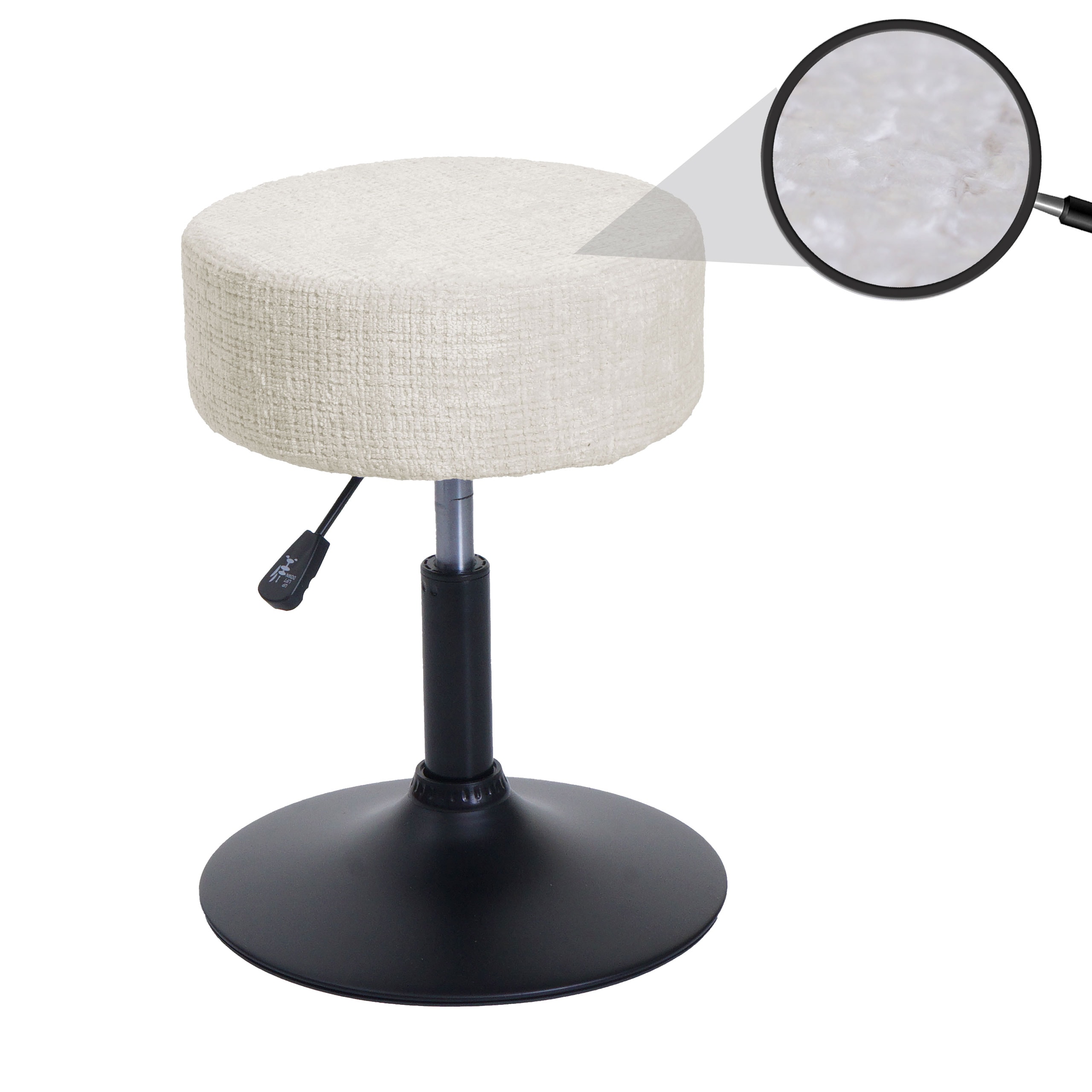 Hocker MCW-C22, Sitzhocker Schminkhocker, h&ouml;henverstellbar drehbar &Oslash; 37cm Stoff/Textil Chenille (465g/m&sup2;) ~ creme-wei&szlig; 