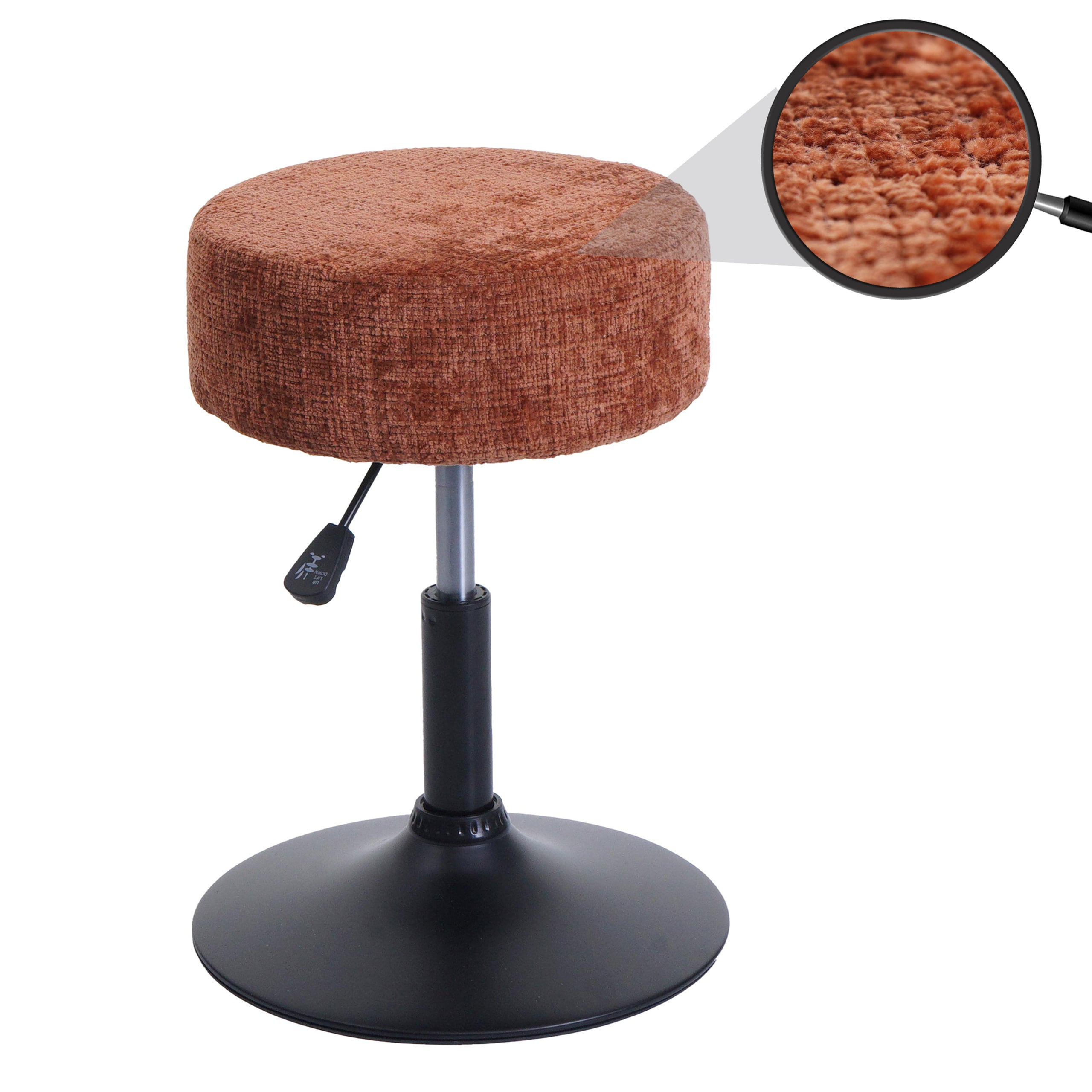 Hocker MCW-C22, Sitzhocker Schminkhocker, h&ouml;henverstellbar drehbar &Oslash; 37cm Stoff Chenille (465g/m&sup2;) MVG ~ terrakotta 