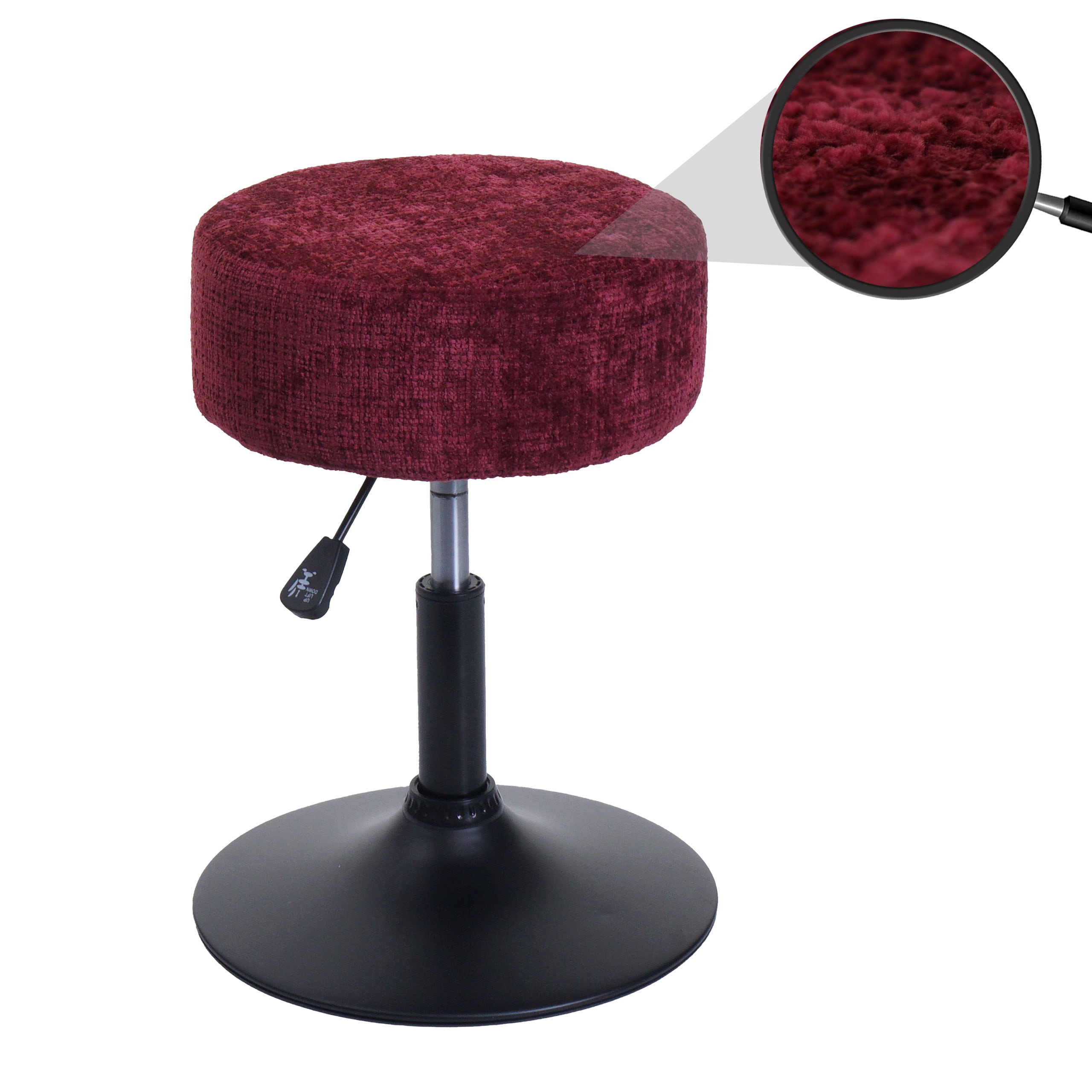 Hocker MCW-C22, Sitzhocker Schminkhocker, h&ouml;henverstellbar drehbar &Oslash; 37cm Stoff Chenille (465g/m&sup2;) MVG ~ bordeaux 