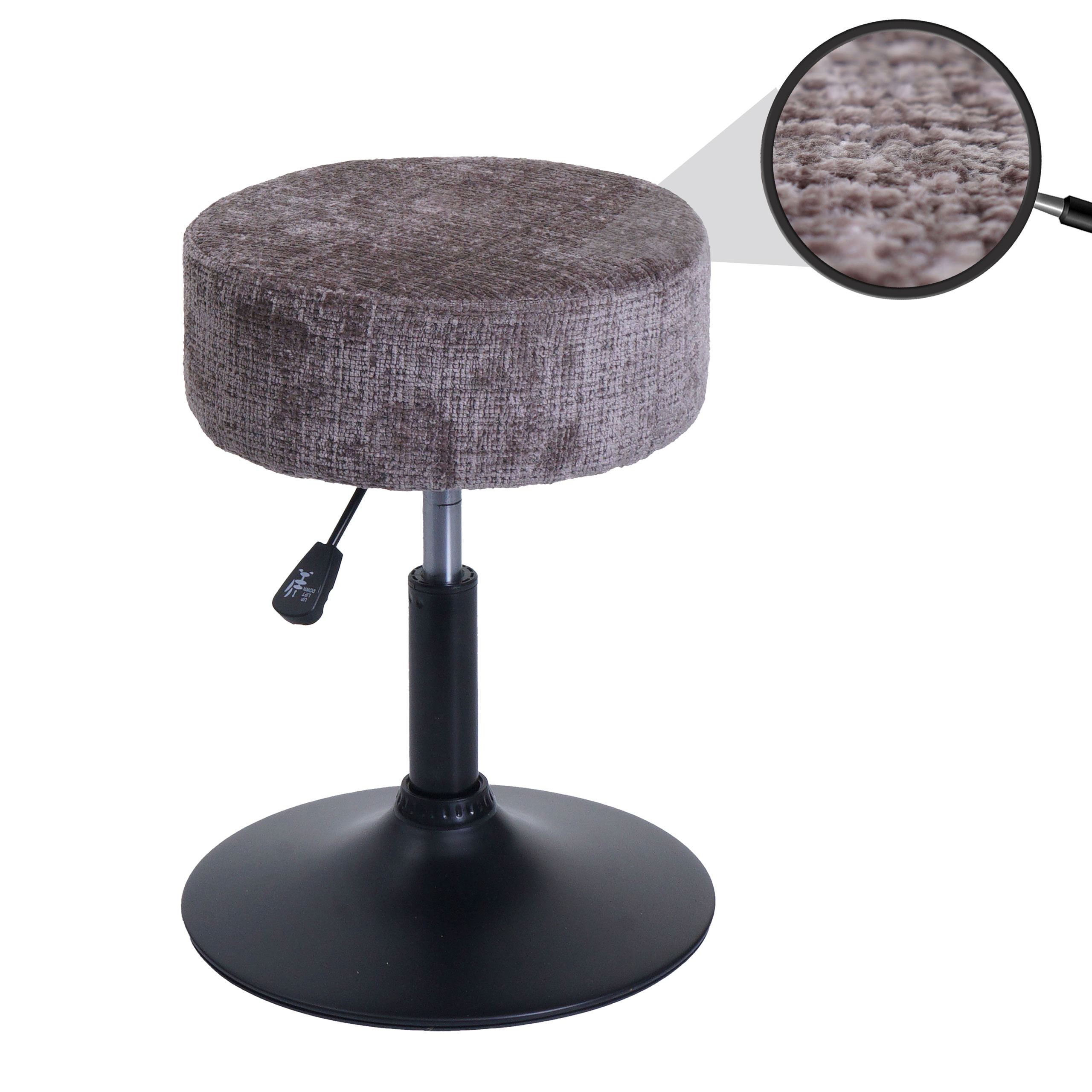 Hocker MCW-C22, Sitzhocker Schminkhocker, h&ouml;henverstellbar drehbar &Oslash; 37cm Stoff Chenille (465g/m&sup2;) MVG ~ braun 