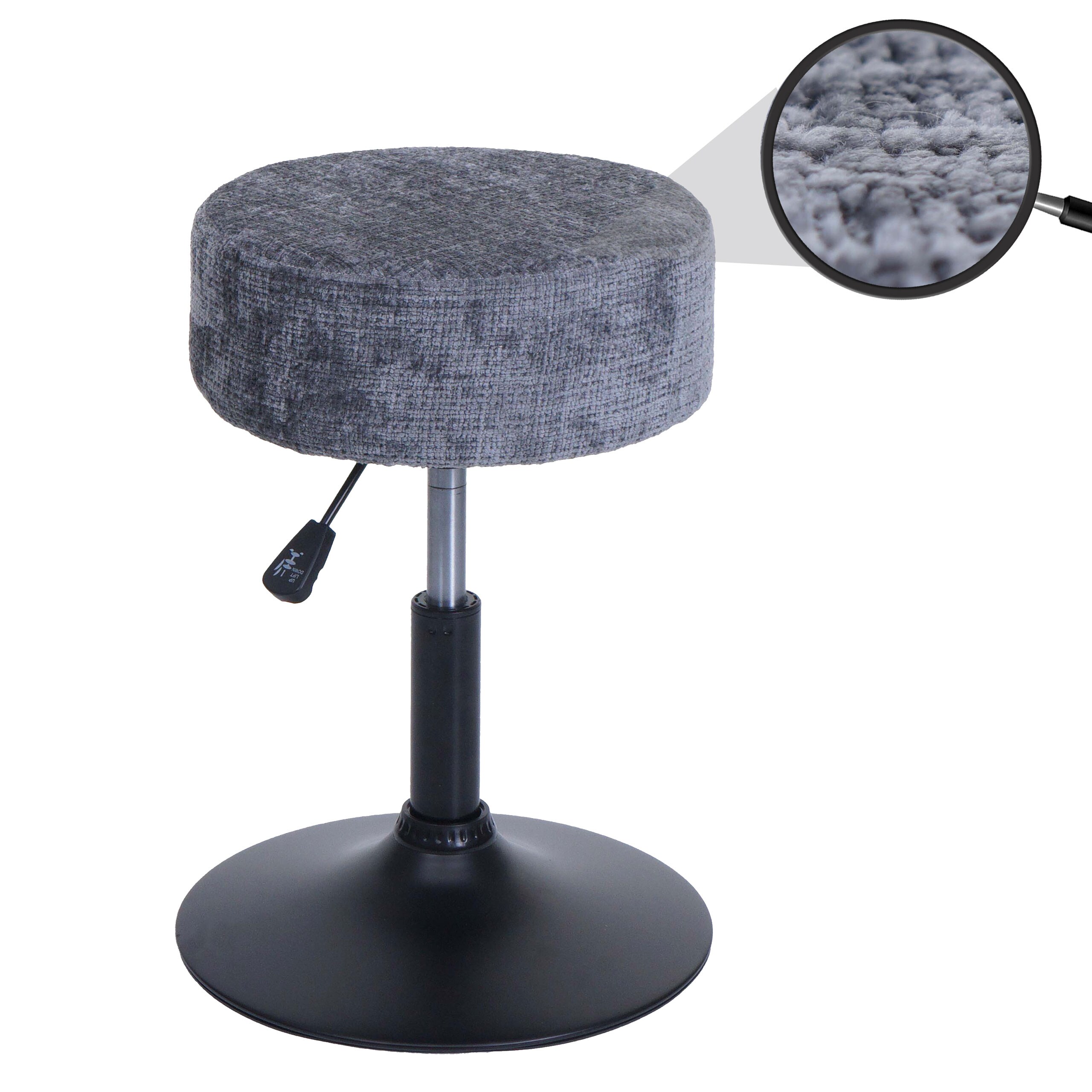 Hocker MCW-C22, Sitzhocker Schminkhocker, h&ouml;henverstellbar drehbar &Oslash; 37cm Stoff Chenille (465g/m&sup2;) MVG ~ dunkelgrau 