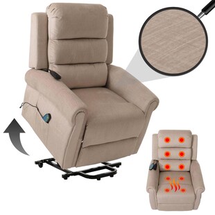Fernsehsessel MCW-K63, Relaxsessel, Liegefunktion Aufstehhilfe Massage Heizfunktion, Stoff 220g/m² Chenille ~ creme 