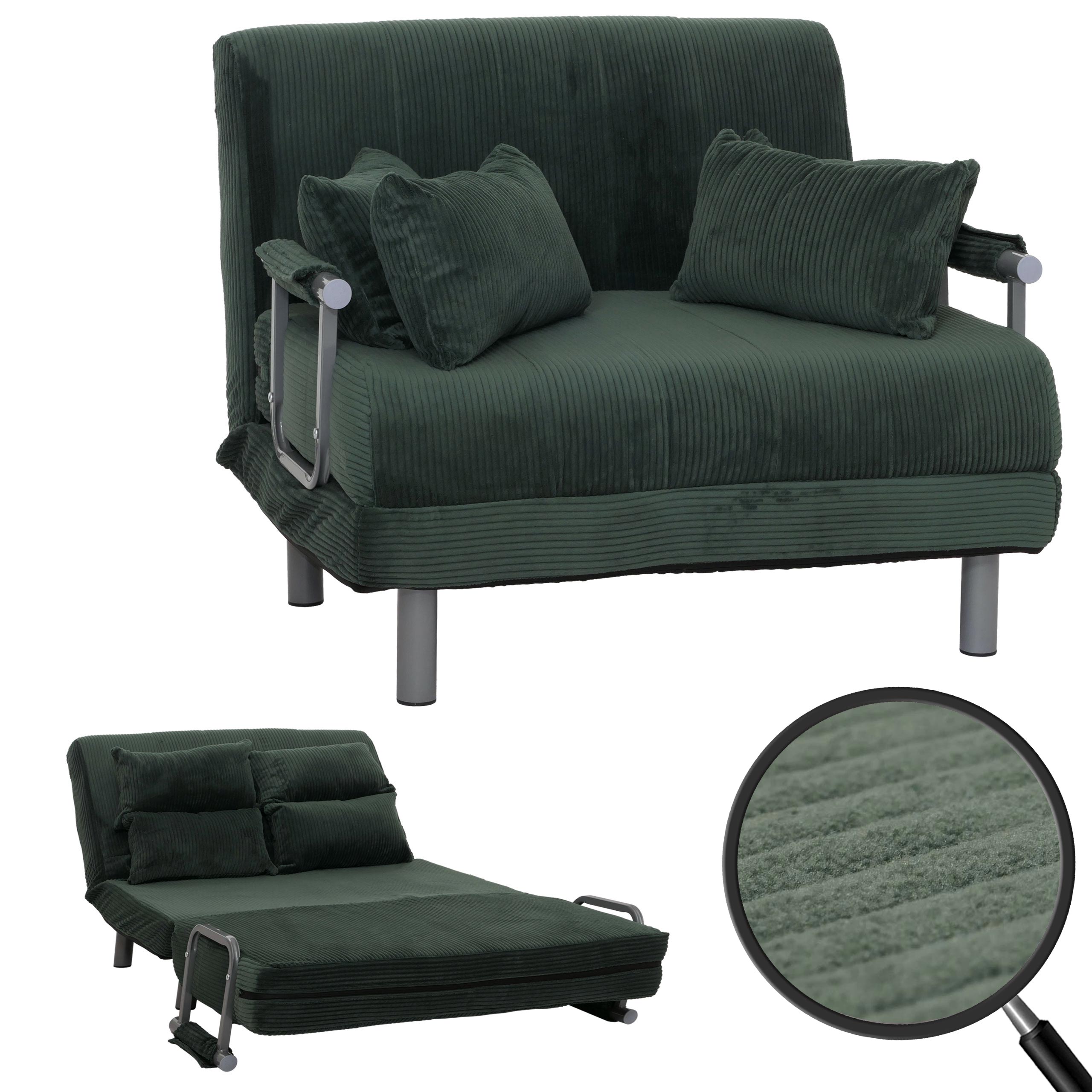 Schlafsessel MCW-K29, Klappsessel Schlafsofa G&auml;stebett, Liegefl&auml;che 190x100cm, Stoff Cord (330g/m&sup2;) ~ gr&uuml;n 