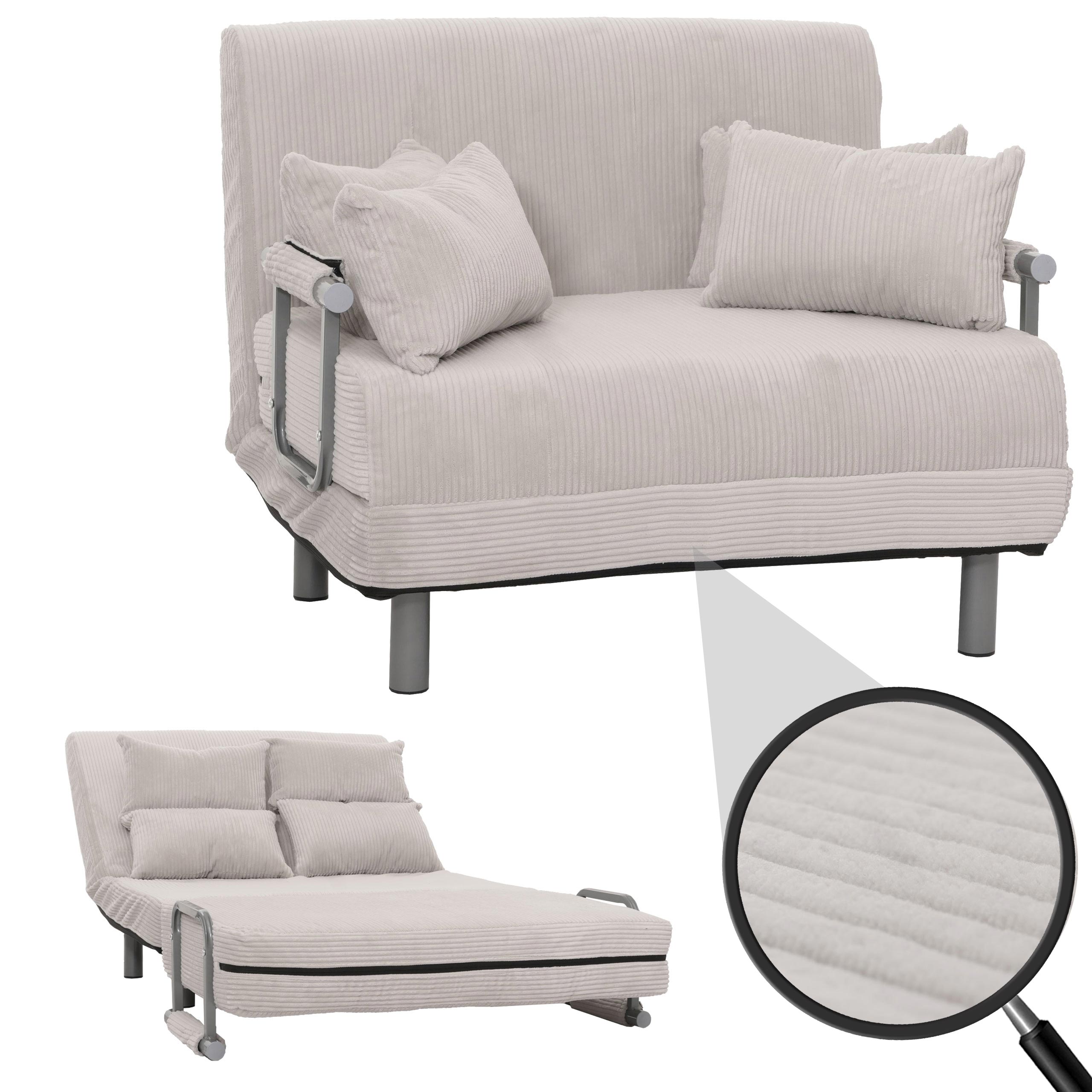 Schlafsessel MCW-K29, Klappsessel Schlafsofa G&auml;stebett, Liegefl&auml;che 190x100cm, Stoff Cord (330g/m&sup2;) ~ hellgrau 