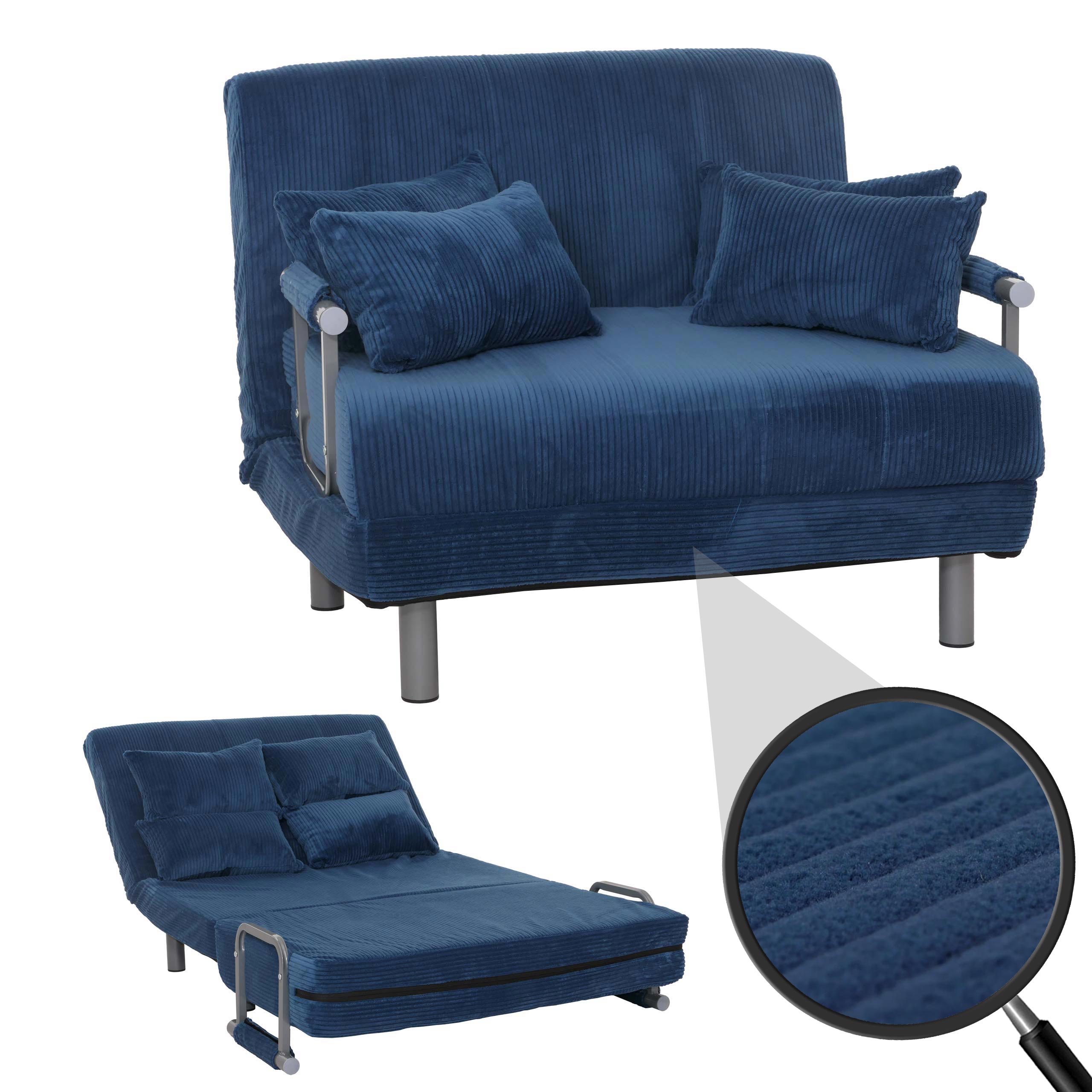 Schlafsessel MCW-K29, Klappsessel Schlafsofa G&auml;stebett, Liegefl&auml;che 190x100cm, Stoff Cord (330g/m&sup2;) ~ blau 
