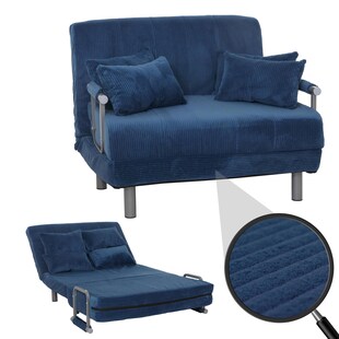 Schlafsessel MCW-K29, Klappsessel Schlafsofa Gästebett, Liegefläche 190x100cm, Stoff Cord (330g/m²) ~ blau 