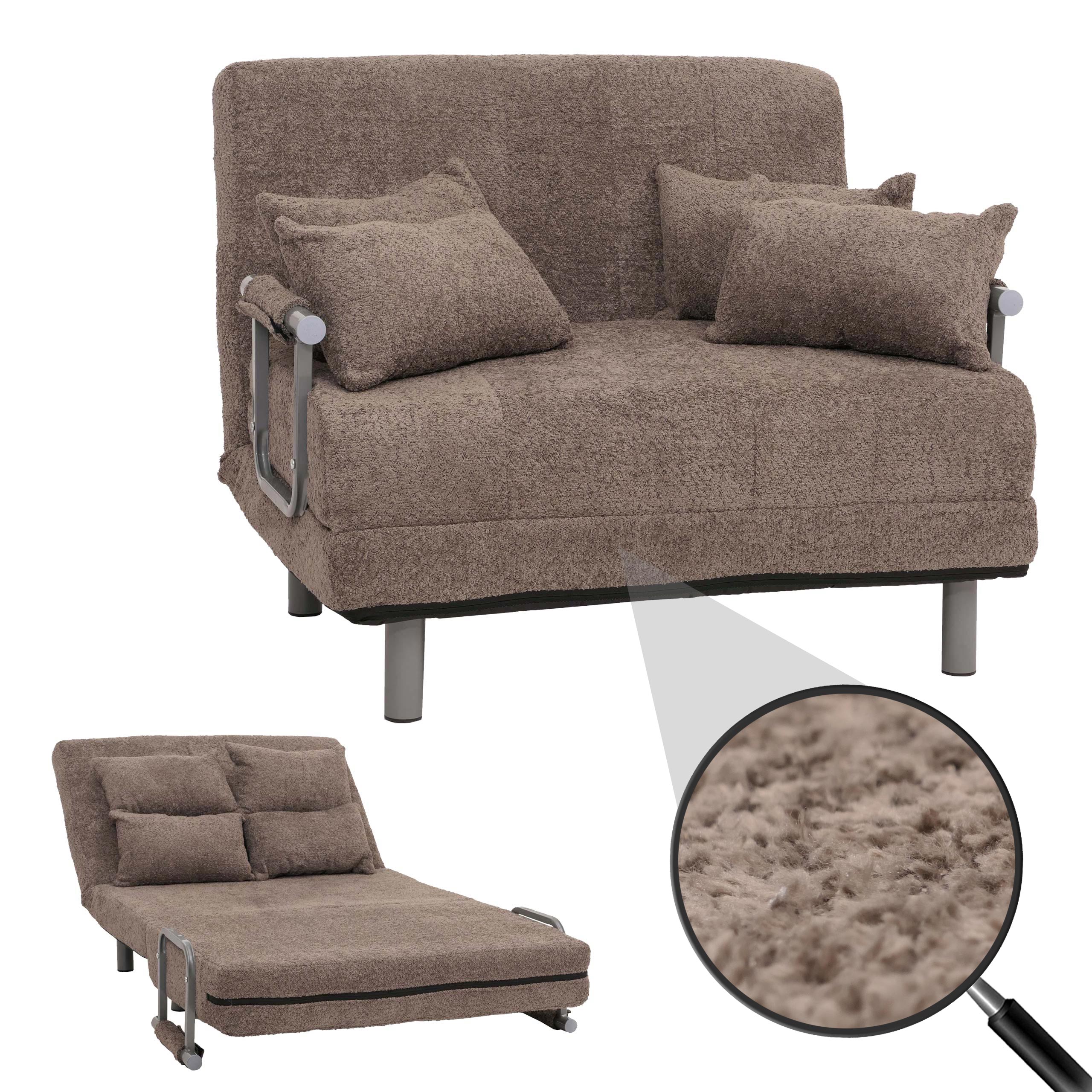 Schlafsessel MCW-K29, Klappsessel Schlafsofa G&auml;stebett, Liegefl&auml;che 190x100cm, Stoff Boucl&eacute; (500g/m&sup2;) ~ hellbraun 