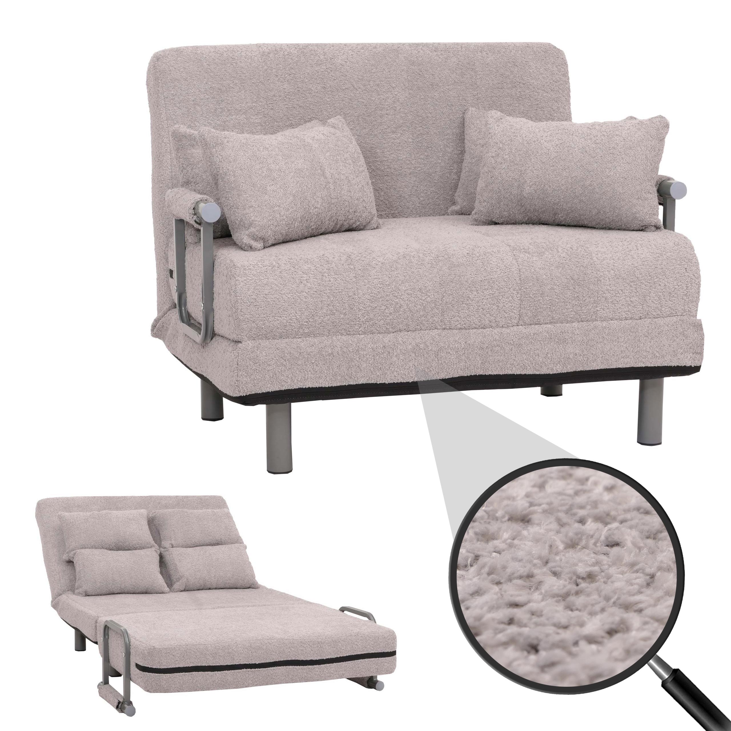 Schlafsessel MCW-K29, Klappsessel Schlafsofa G&auml;stebett, Liegefl&auml;che 190x100cm, Stoff Boucl&eacute; (500g/m&sup2;) ~ grau 