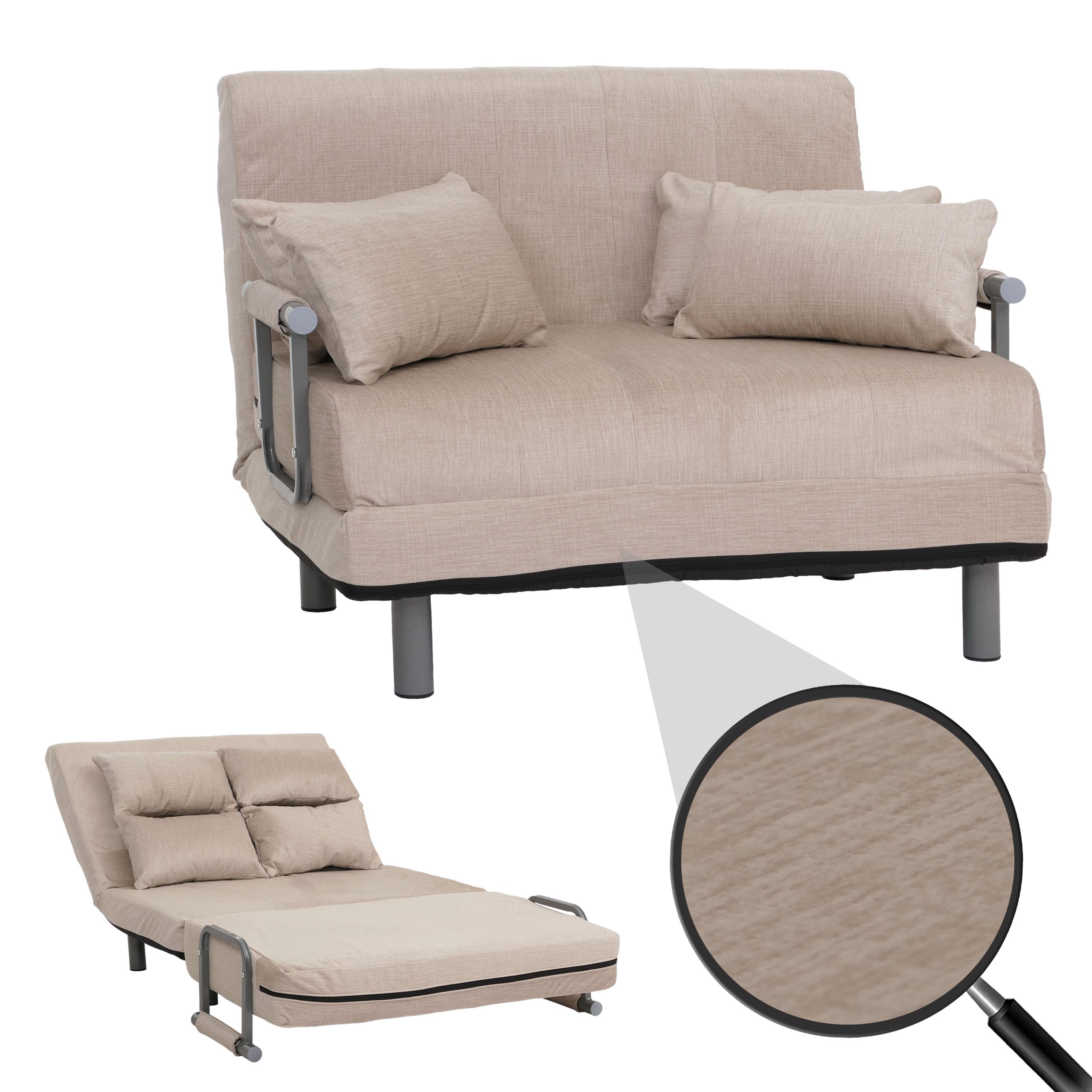 Schlafsessel MCW-K29, Klappsessel Schlafsofa G&auml;stebett, Liegefl&auml;che 190x100cm, Stoff Chenille (370g/m&sup2;) ~ creme 